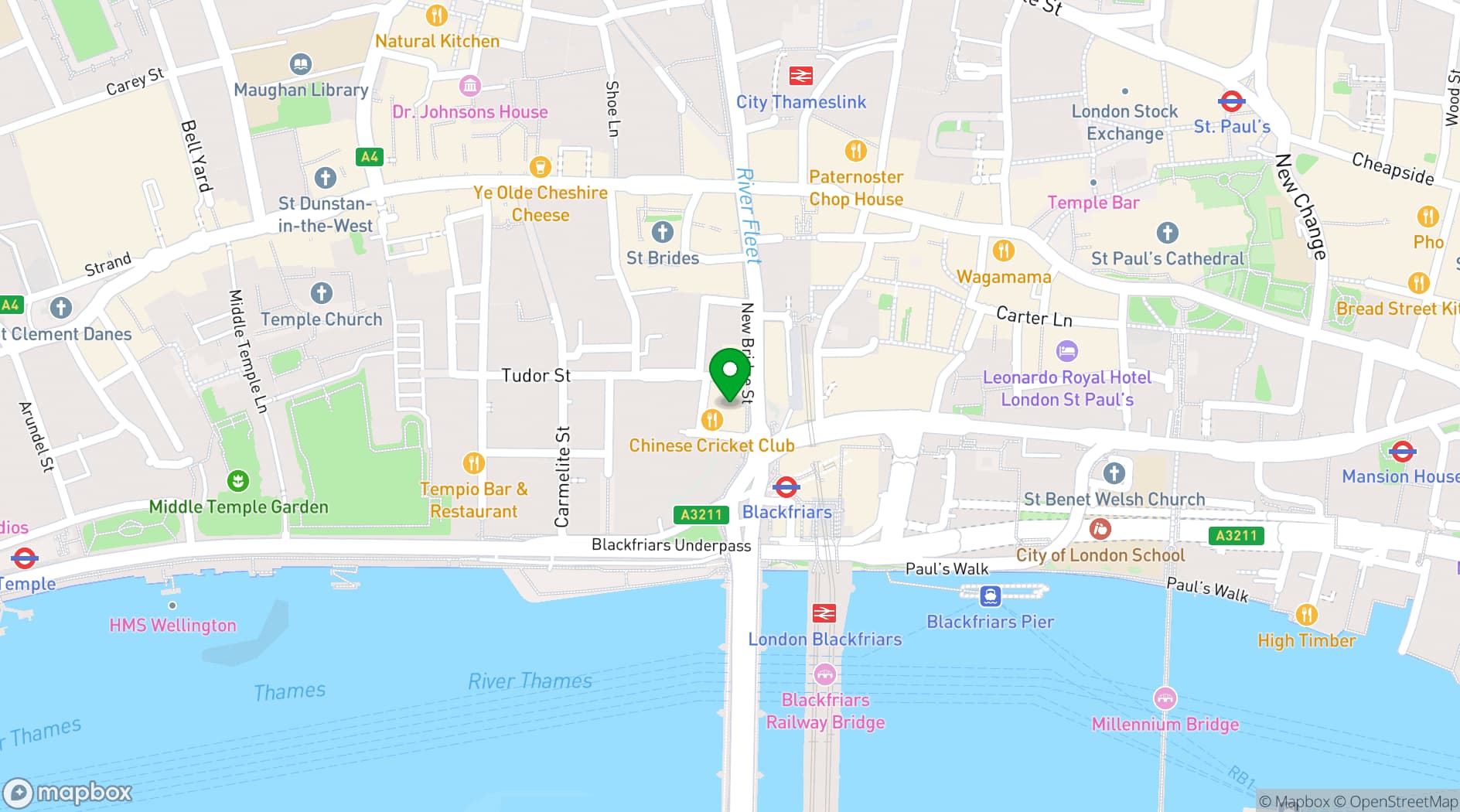 Map showing Hyatt Regency London Blackfriars