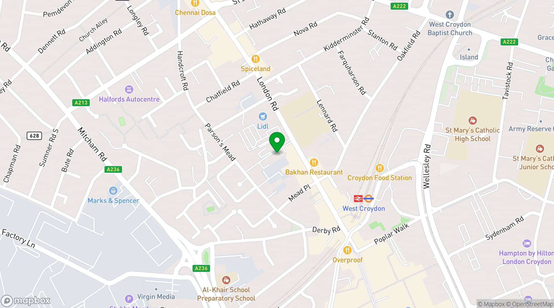 Map showing West Croydon Methodist Church
