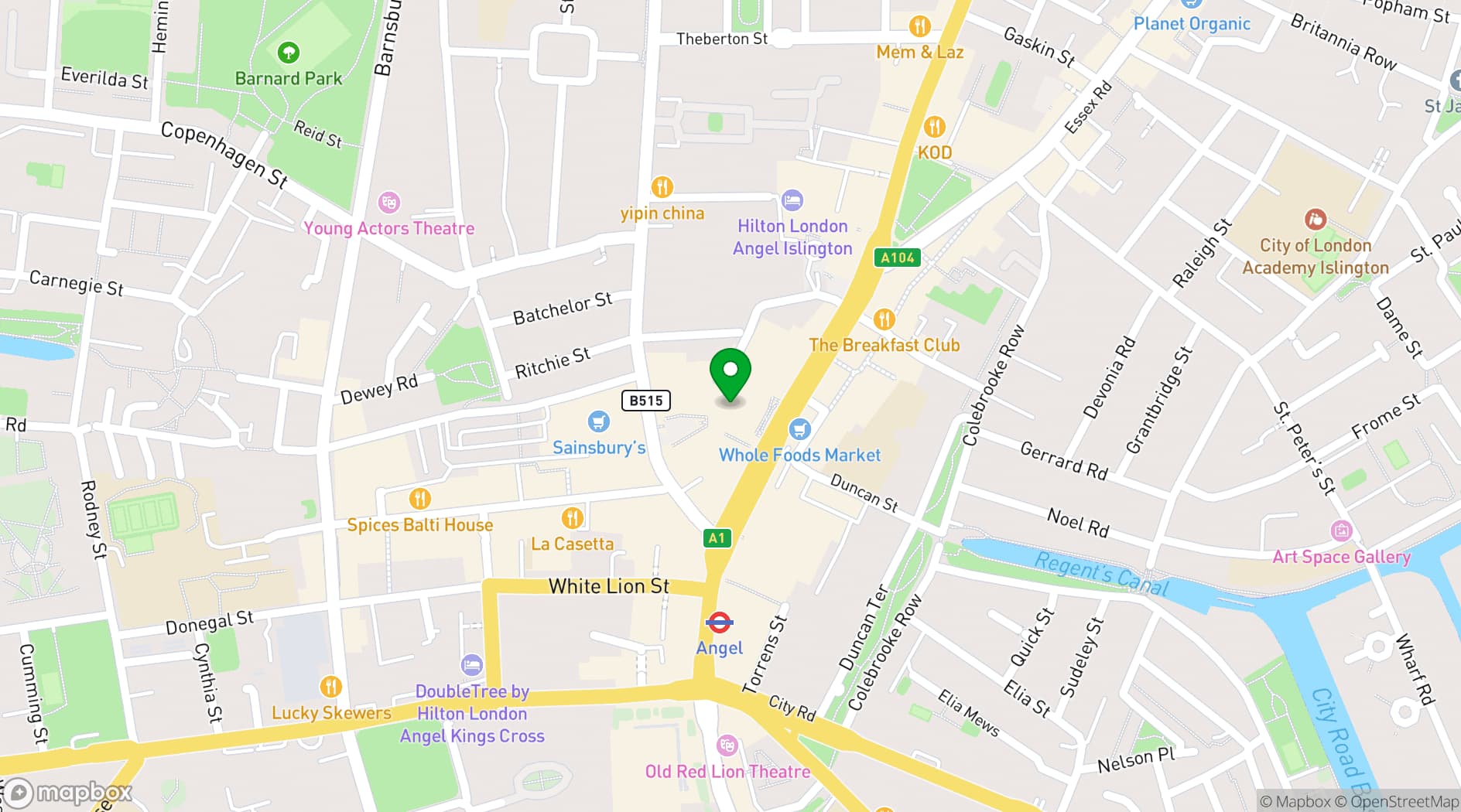 Map showing O2 Academy Islington