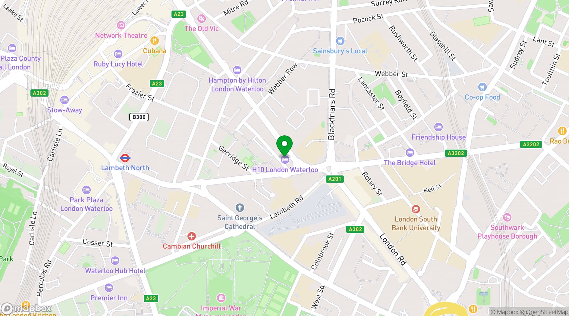Map showing H10 London Waterloo