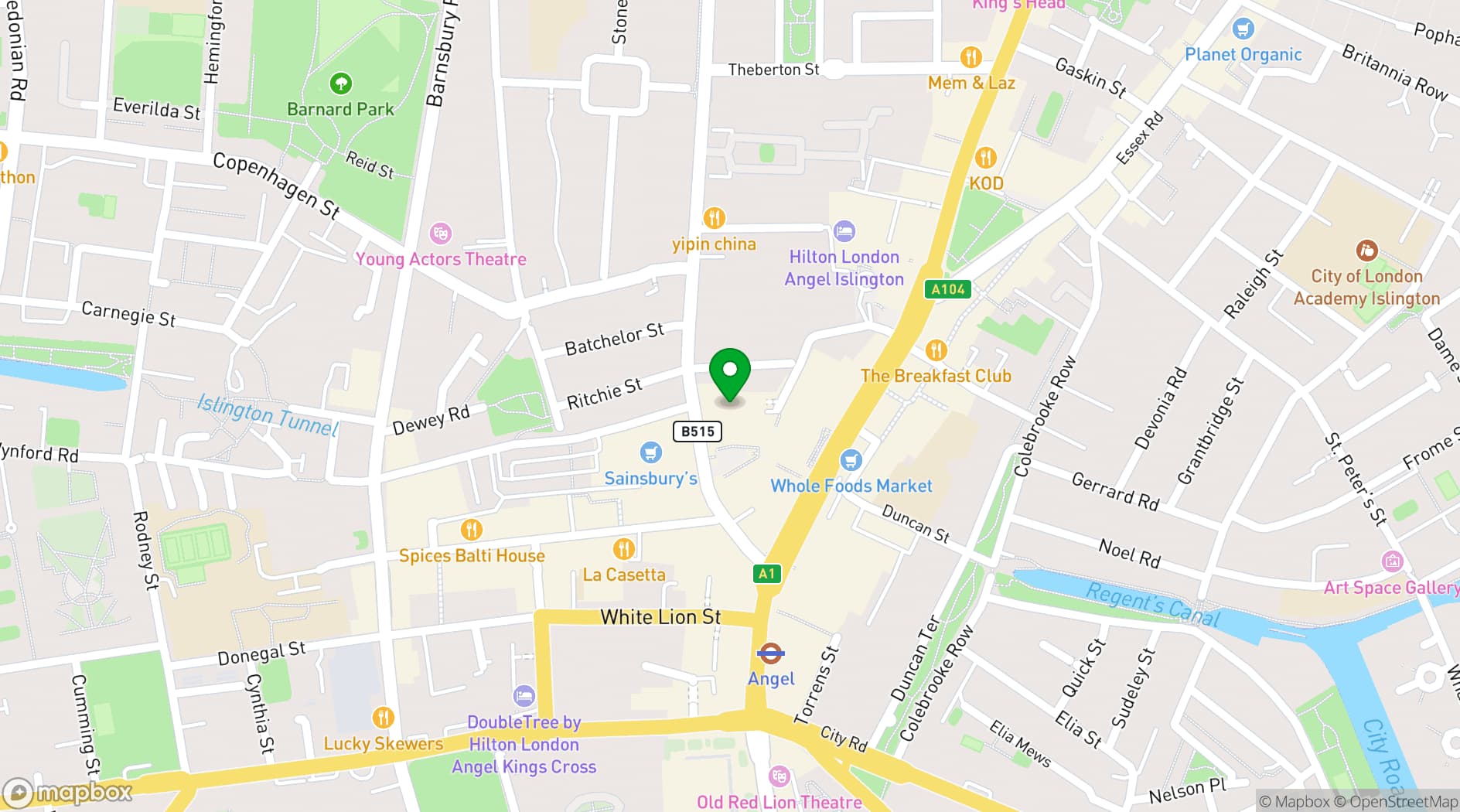 Map showing Vue Islington - Angel