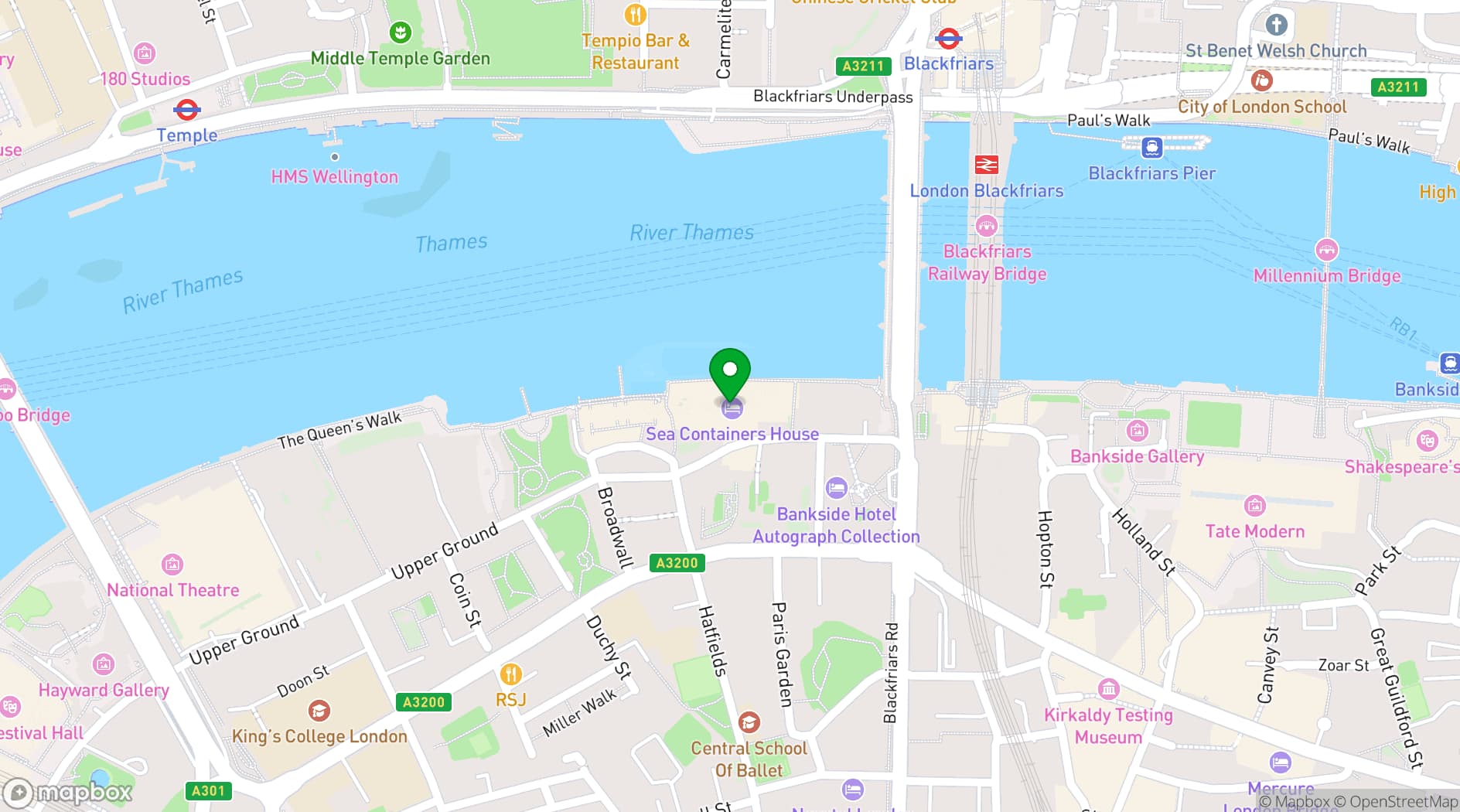 Map showing Sea Containers Hotel London
