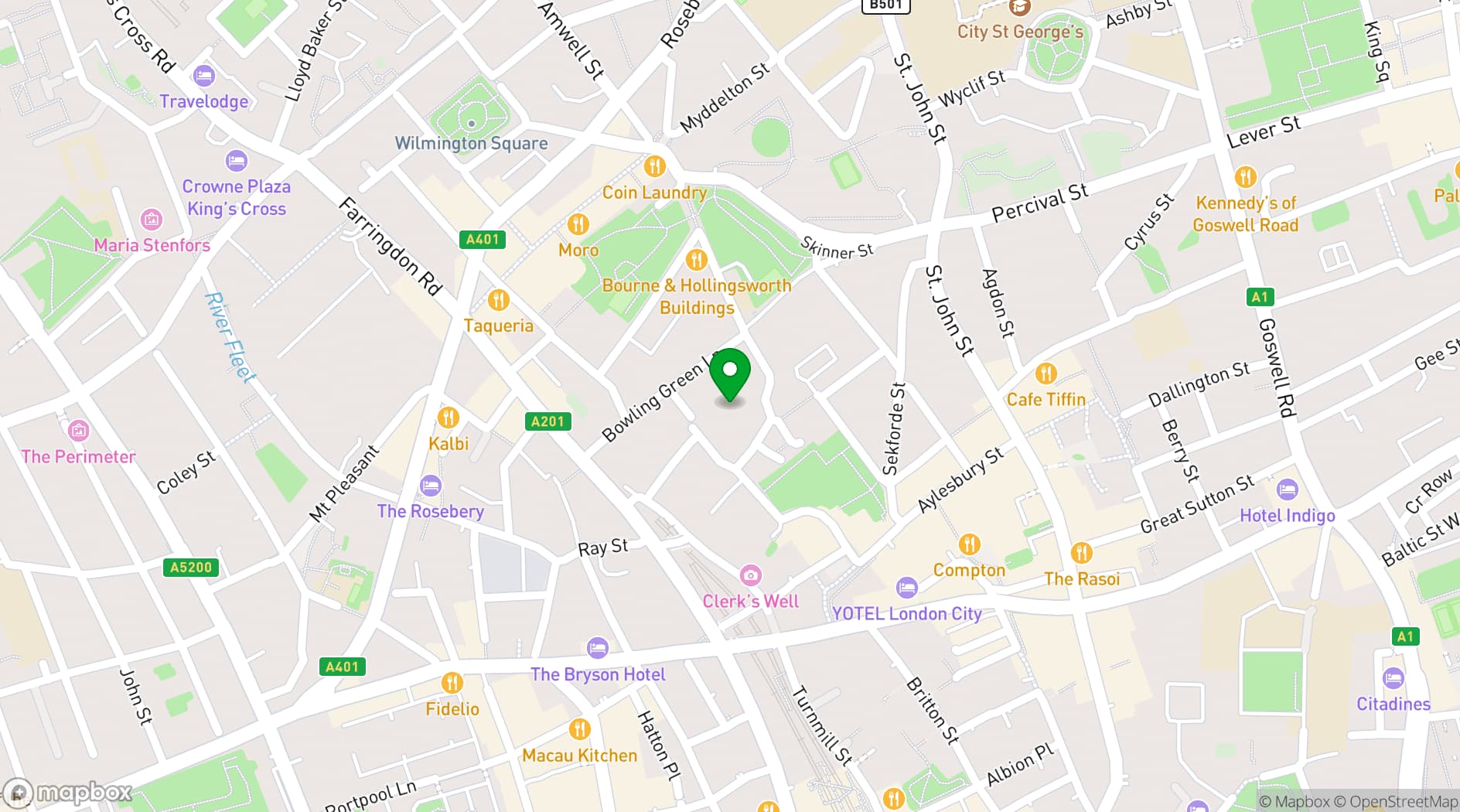 Map showing Clerkenwell Workshops