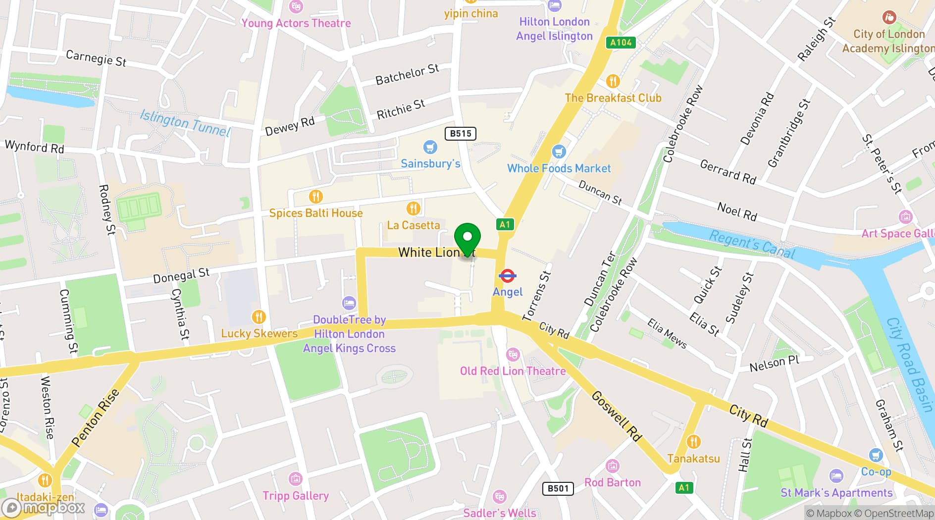 Map showing Karen’s Diner Angel London