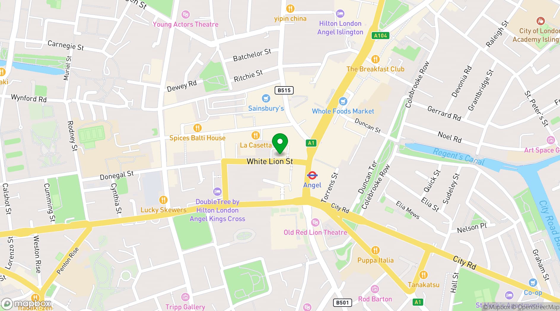 Map showing Lecture Room, Islington