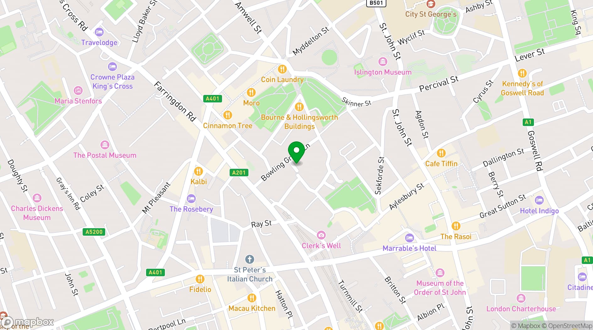 Map showing Robert's Place Studios