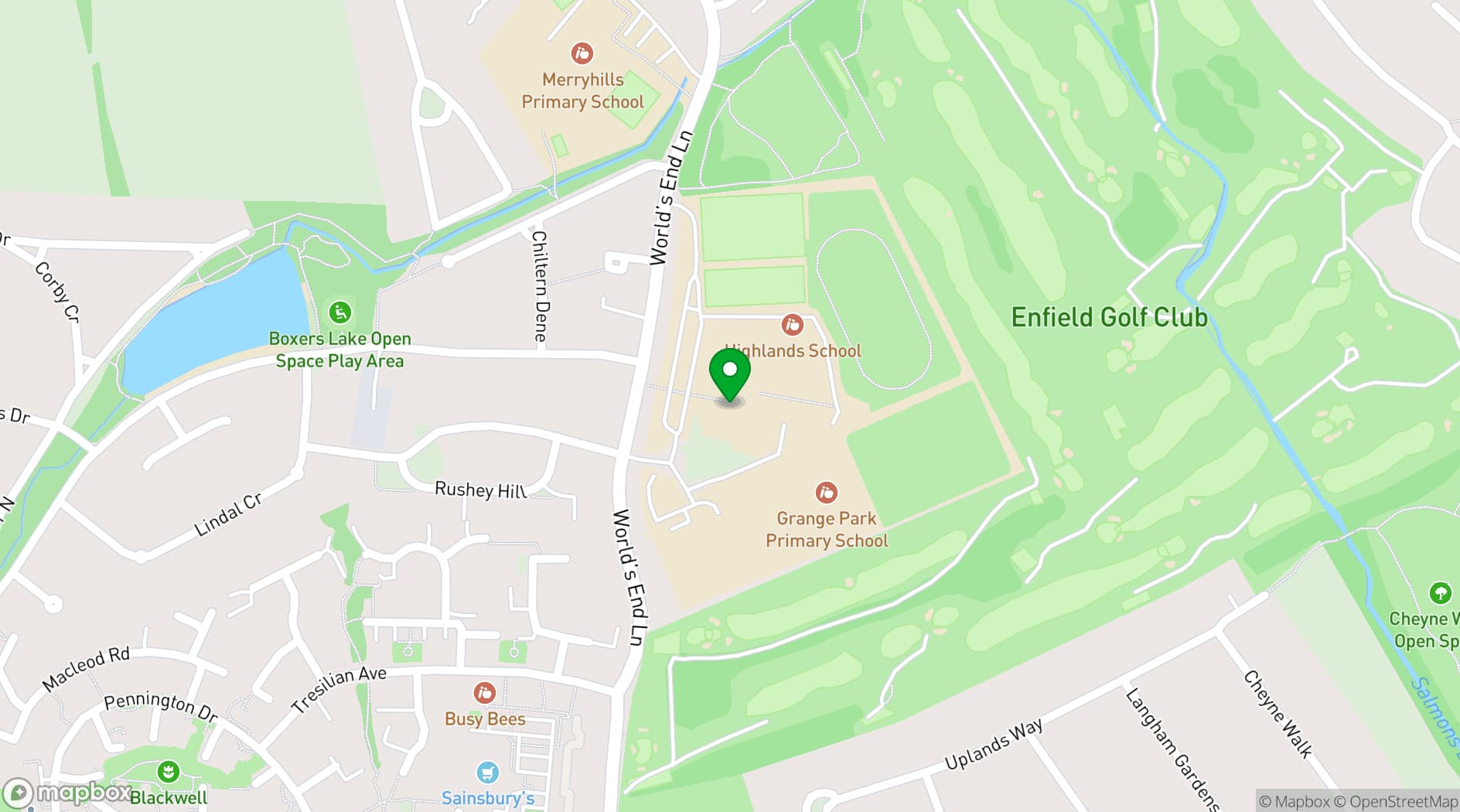 Map showing Highlands School