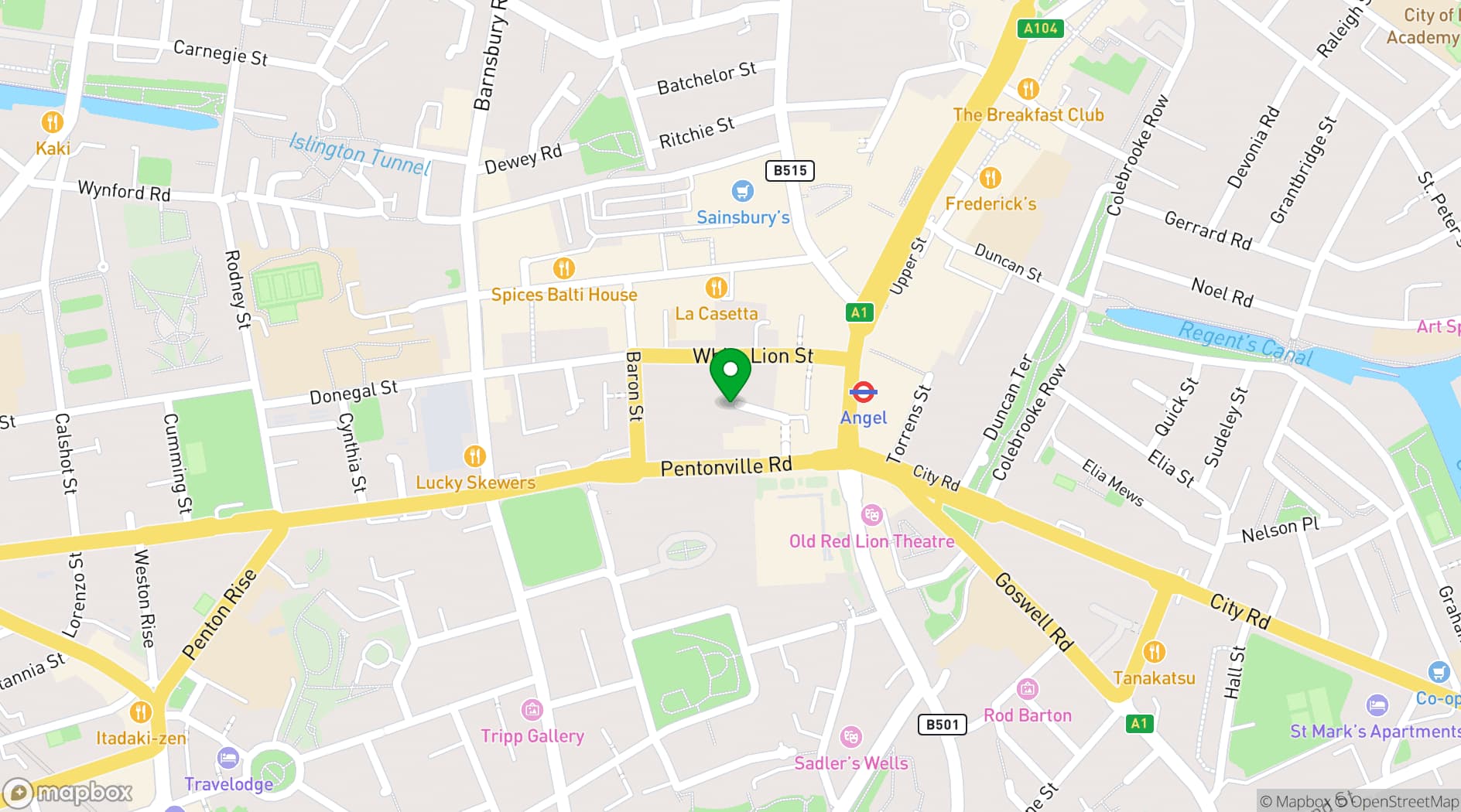 Map showing Cubitt Gallery