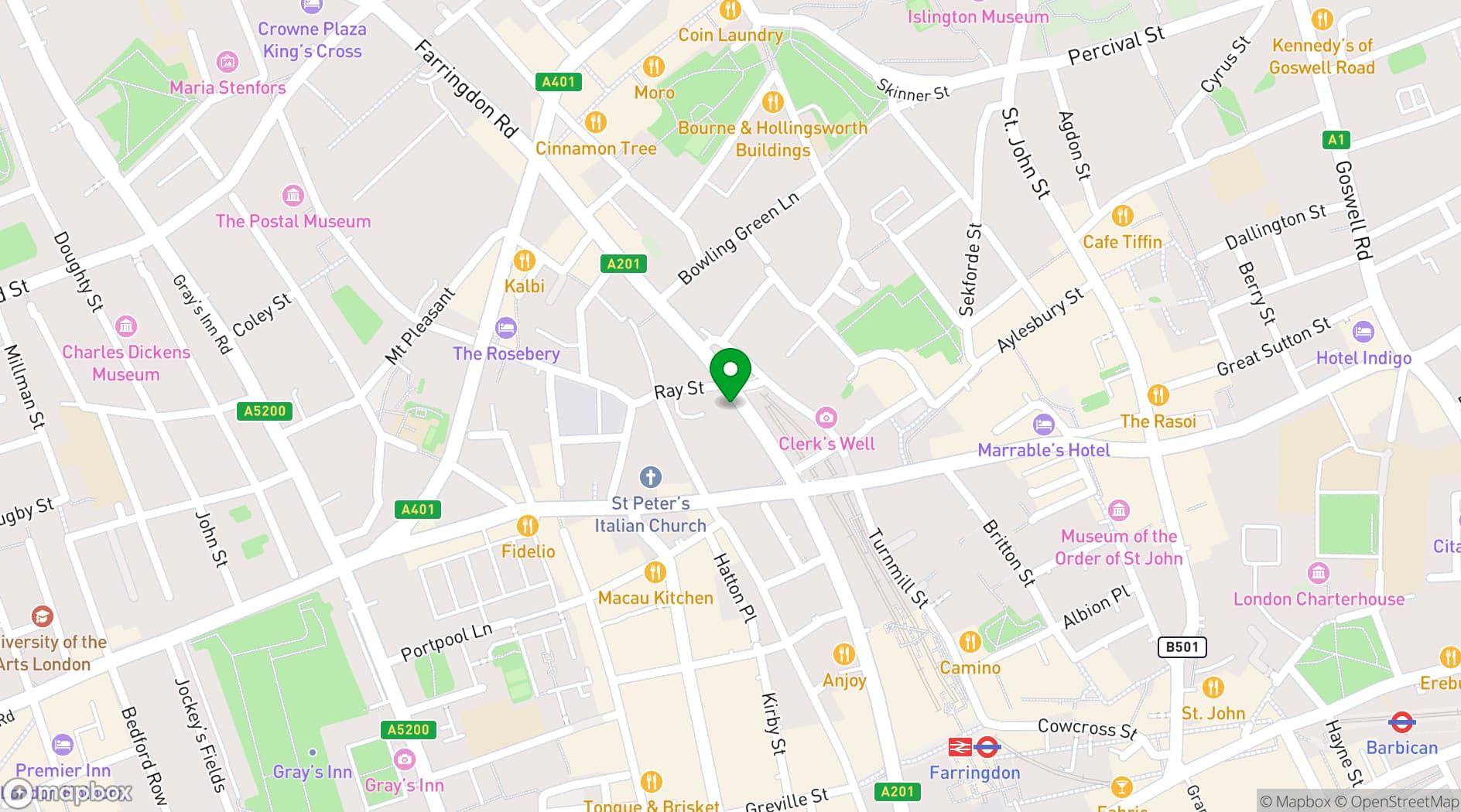 Map showing The Piano Works Farringdon