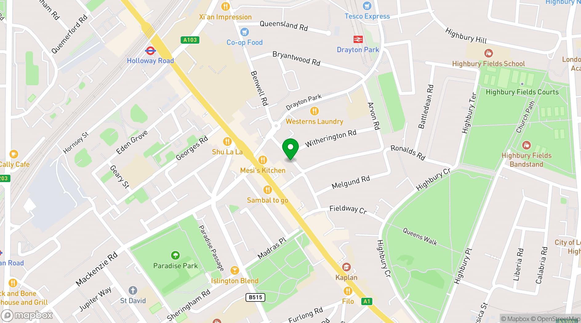 Map showing Uncommon Highbury & Islington 