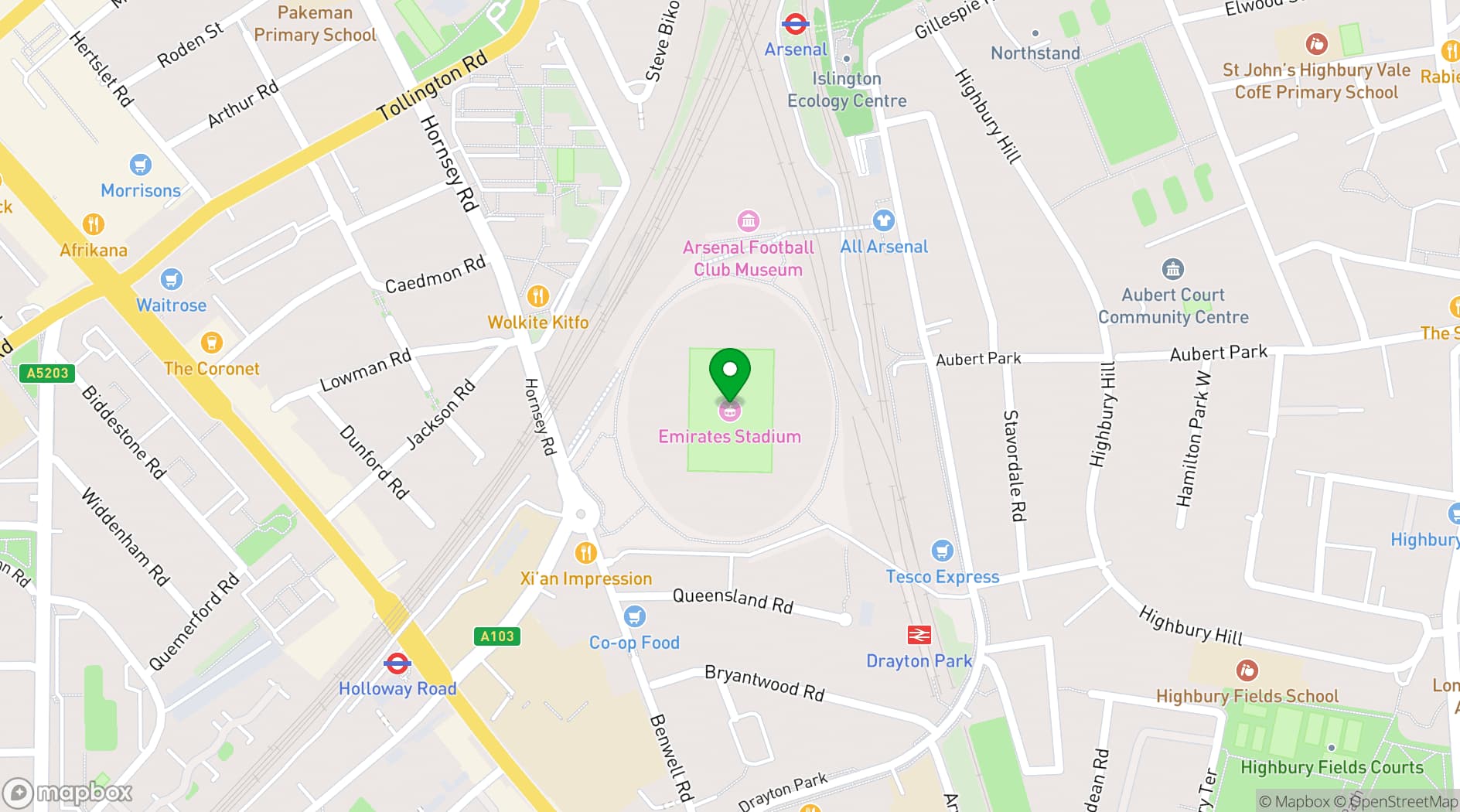 Map showing Arsenal Football Club - Emirates Stadium