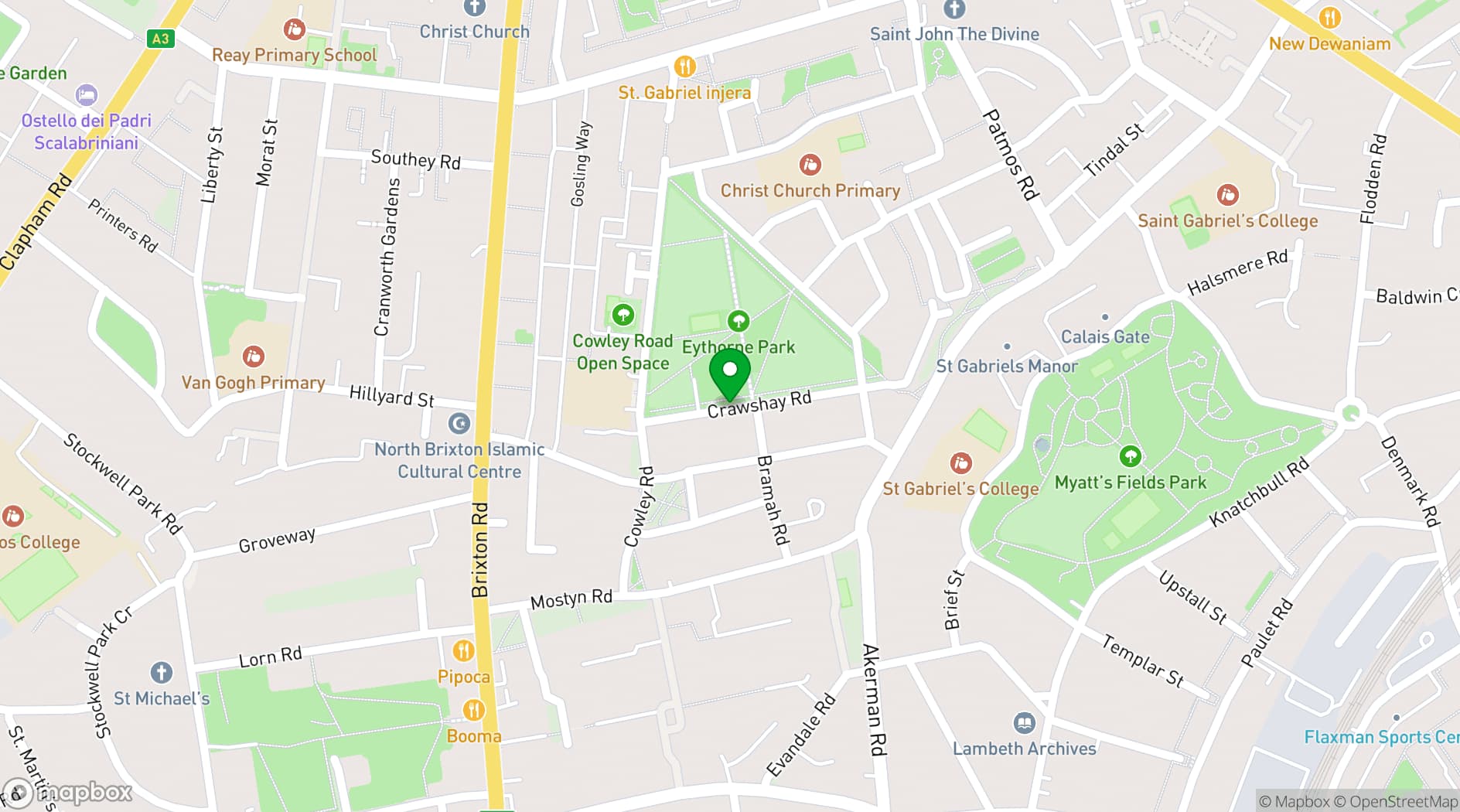 Map showing Myatts Field North Centre