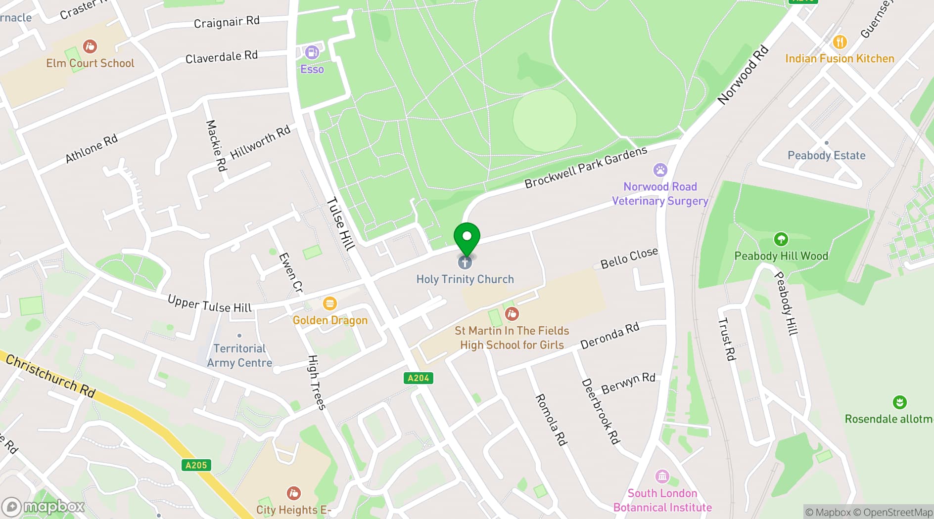 Map showing Holy Trinity Church