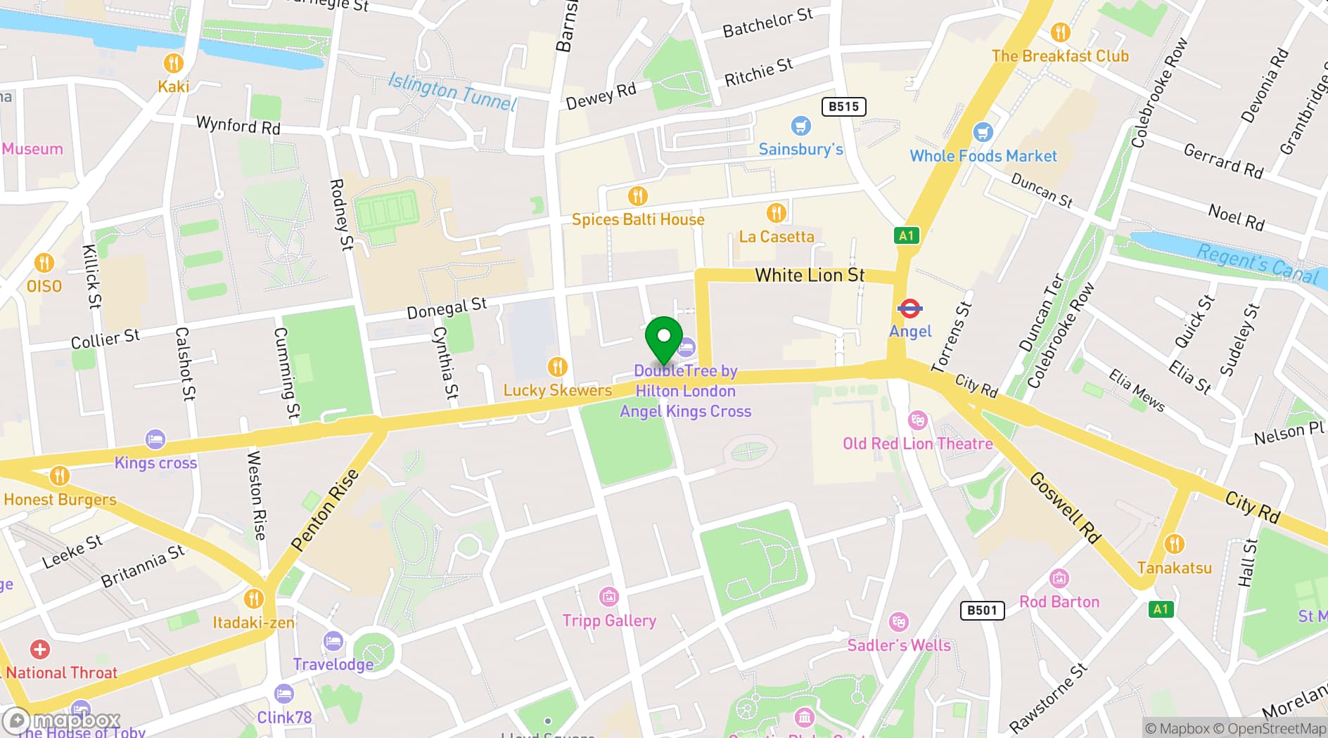 Map showing DoubleTree by Hilton London Angel Kings Cross