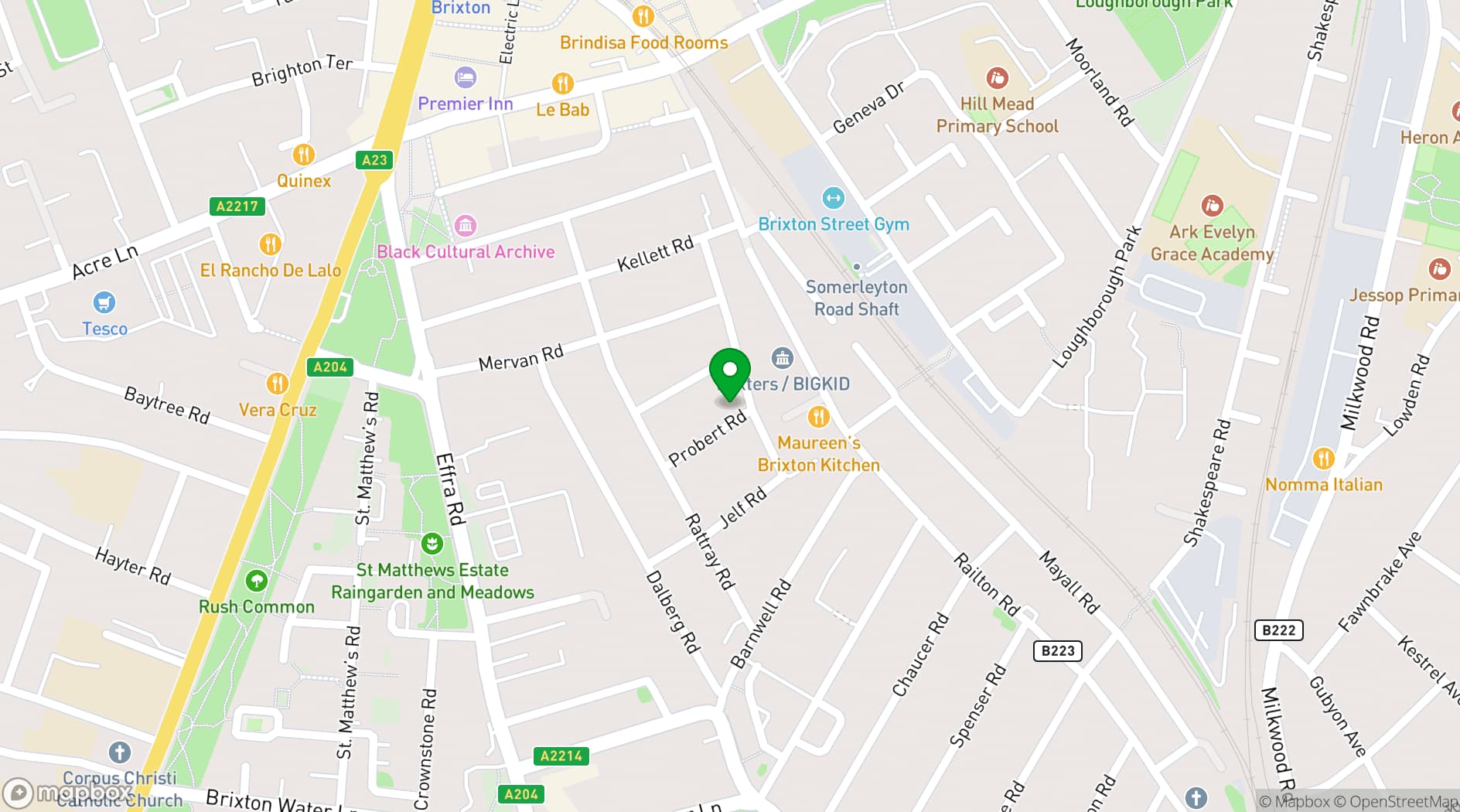 Map showing St Vincent's Centre, Brixton