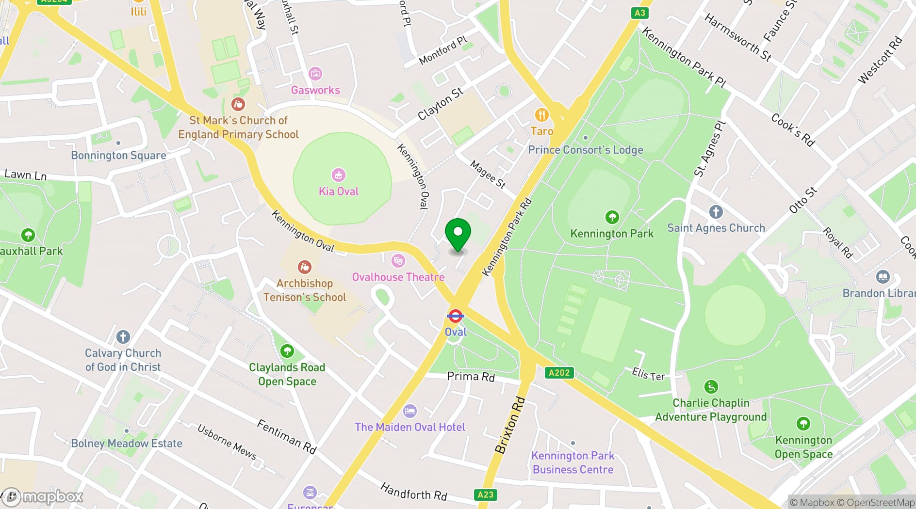 Map showing Kennington Park Community Centre