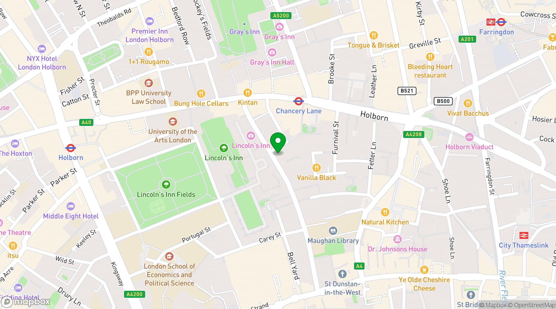 Map showing etc.venues Chancery Lane