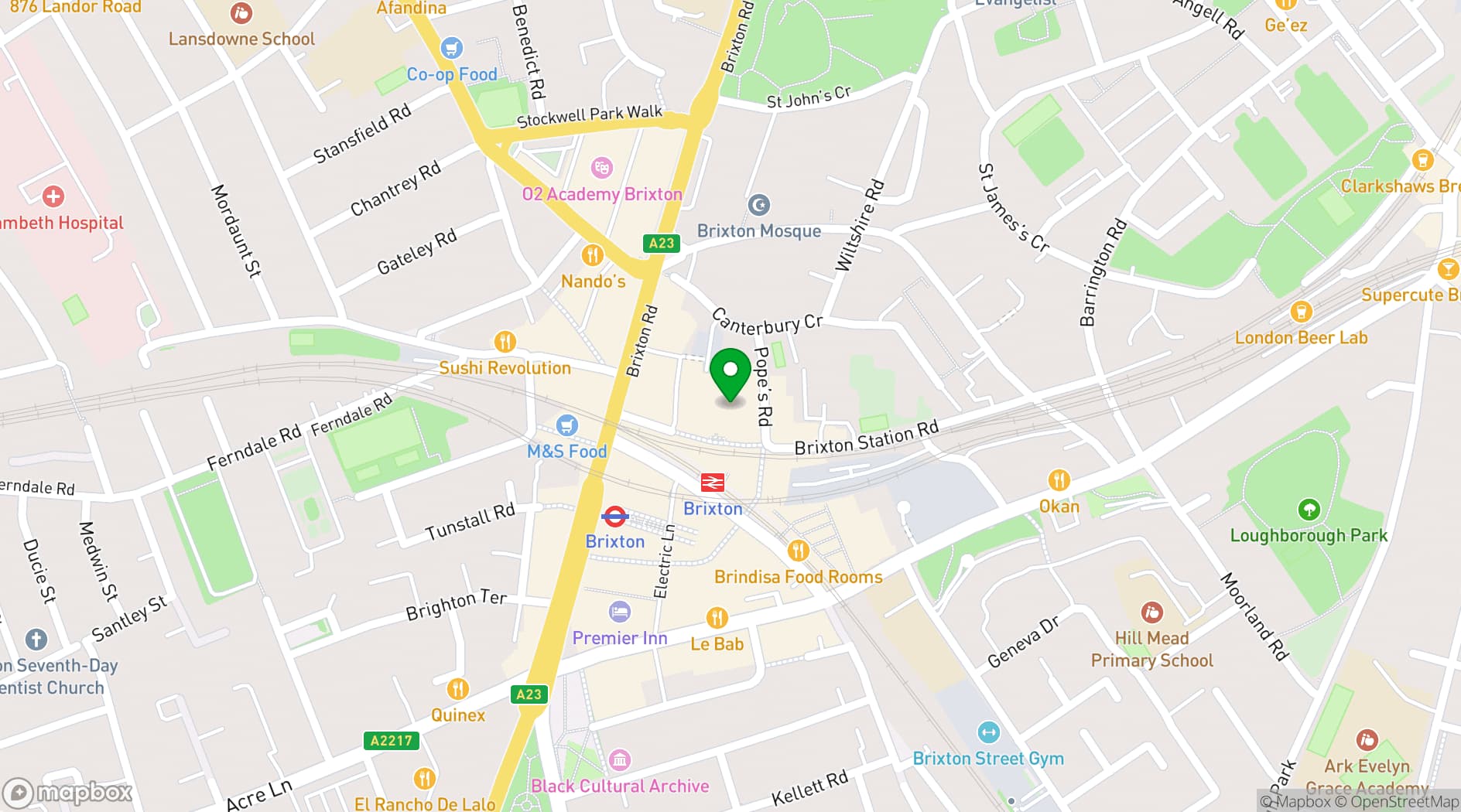 Map showing Brixton Recreation Centre