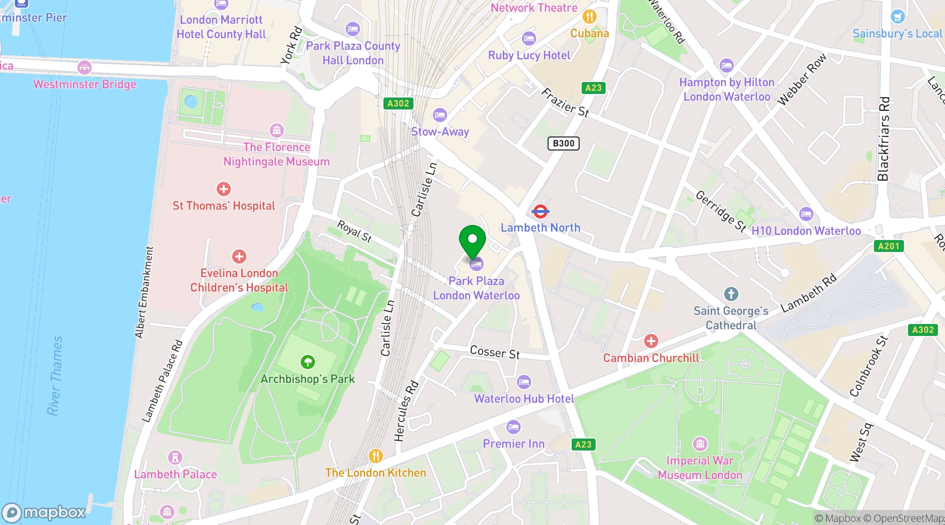 Map showing Park Plaza Waterloo
