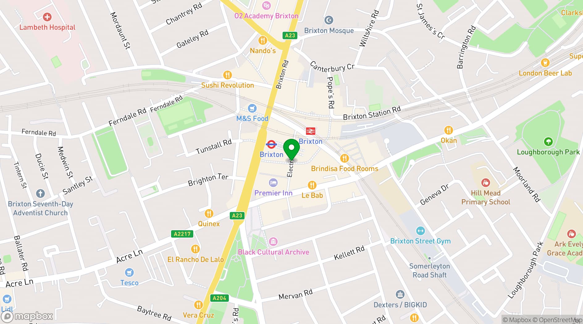 Map showing Electric Avenue