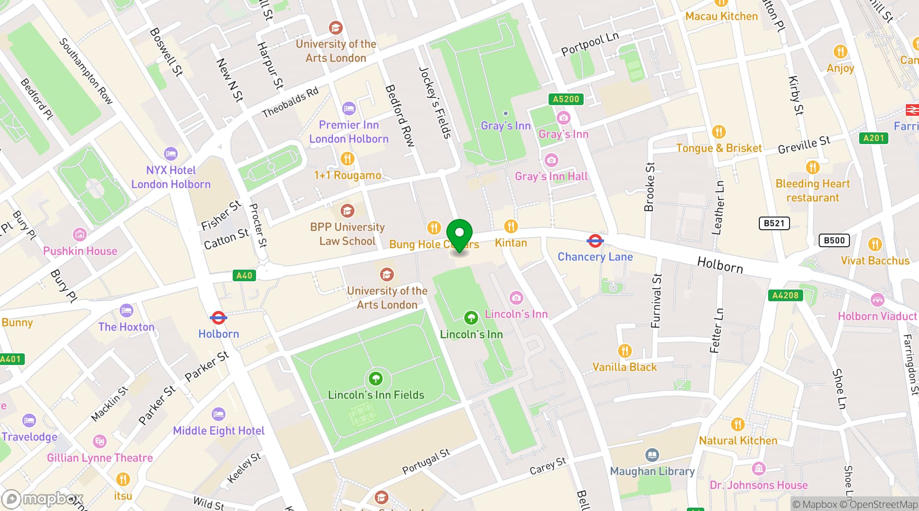 Map showing The London Art Bar
