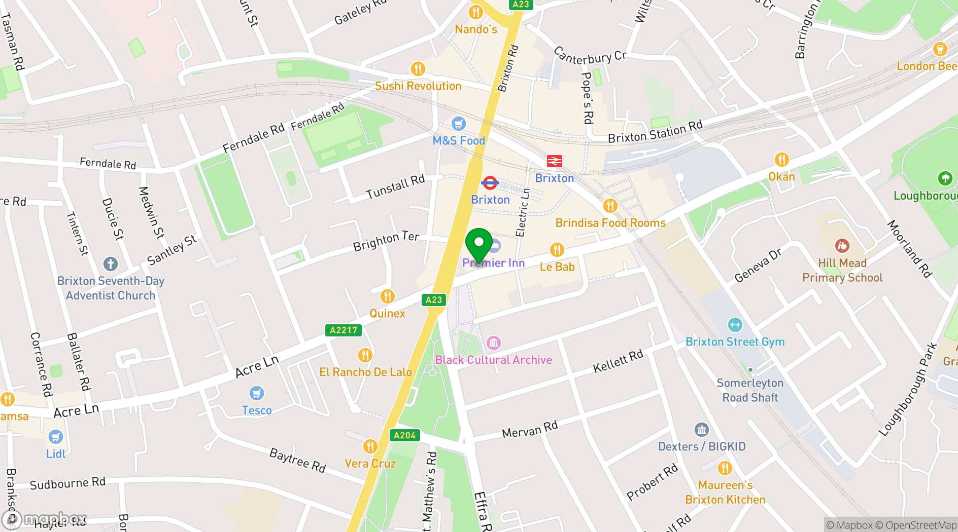 Map showing The Prince Of Wales Brixton