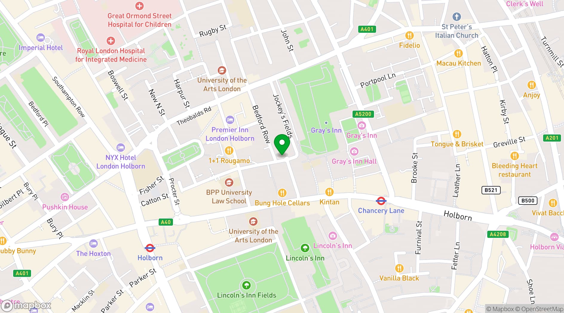 Map showing 1 Bedford Row - Members Lounge