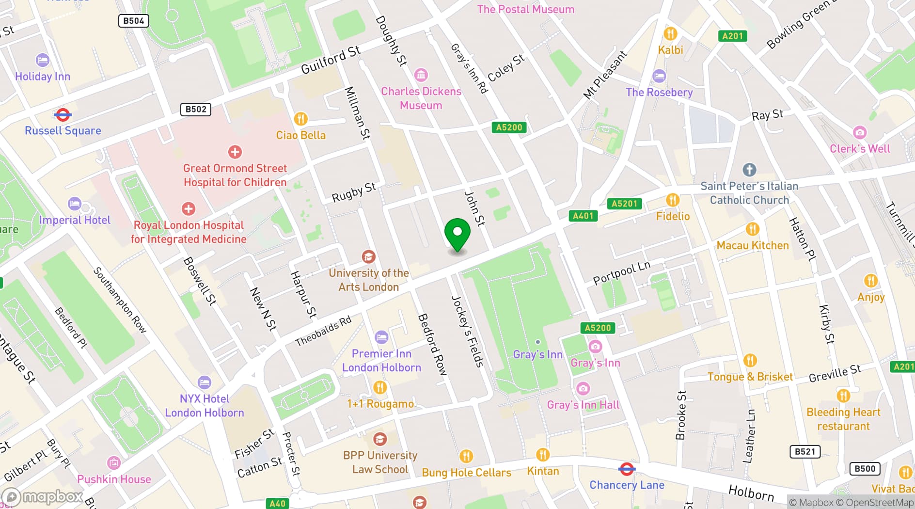 Map showing HOLBORN LIBRARY