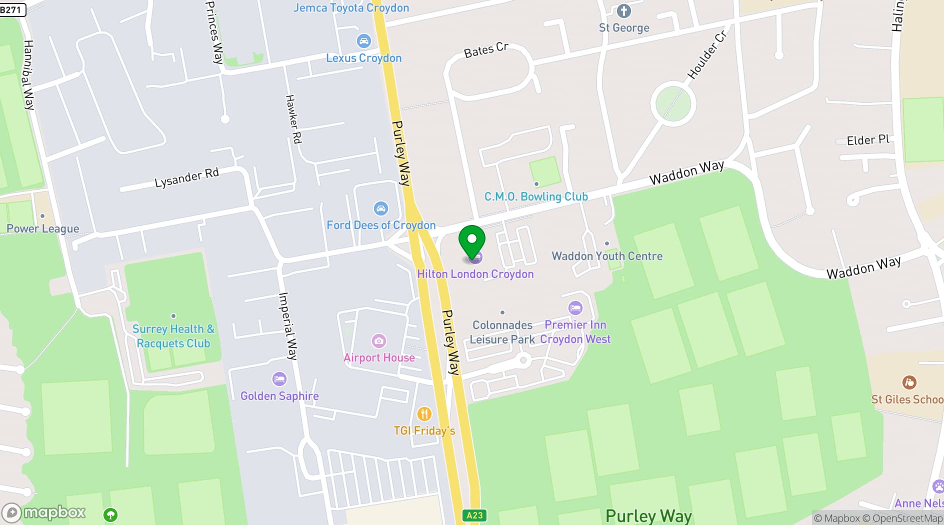Map showing Hilton London Croydon