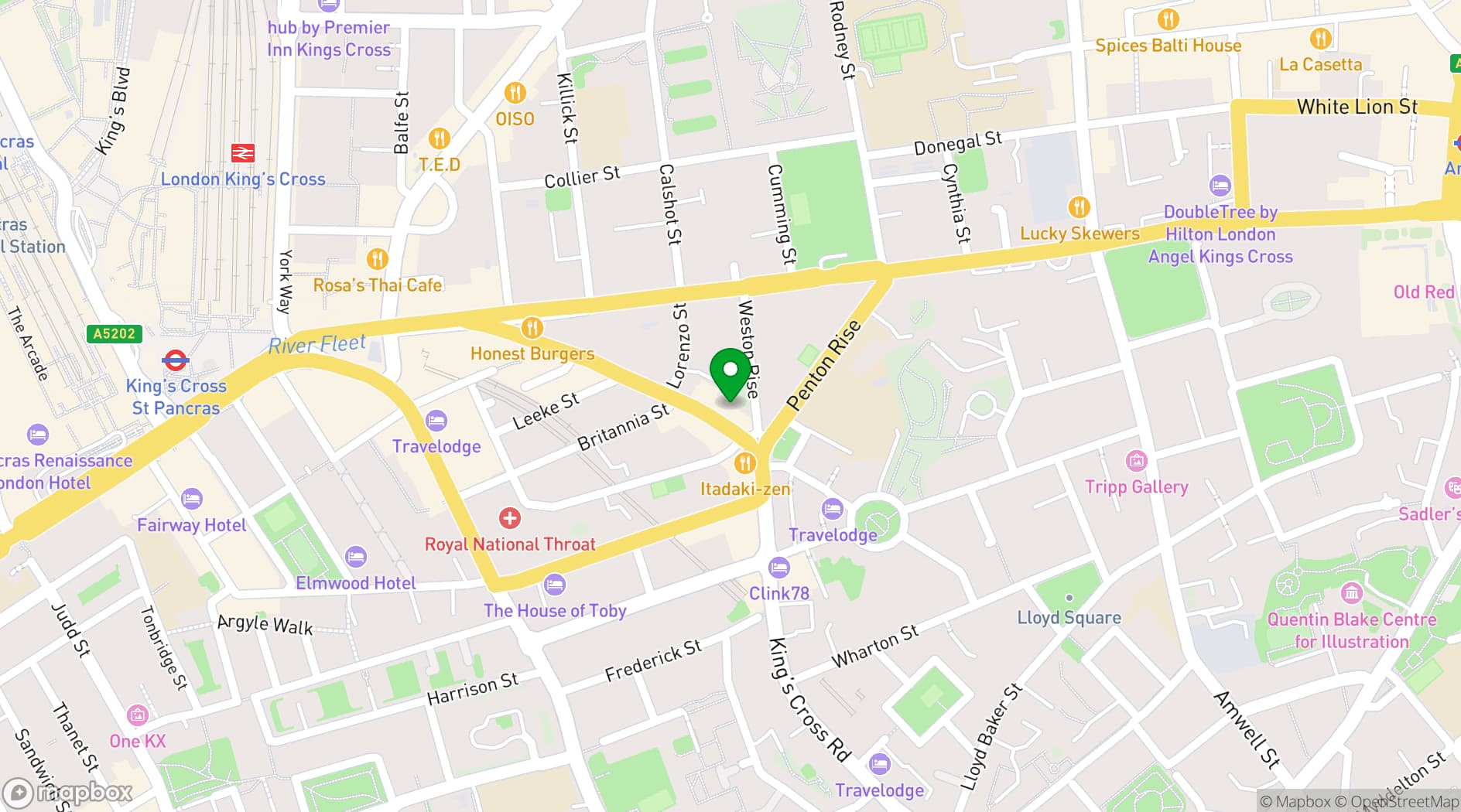 Map showing 120 King's Cross Road