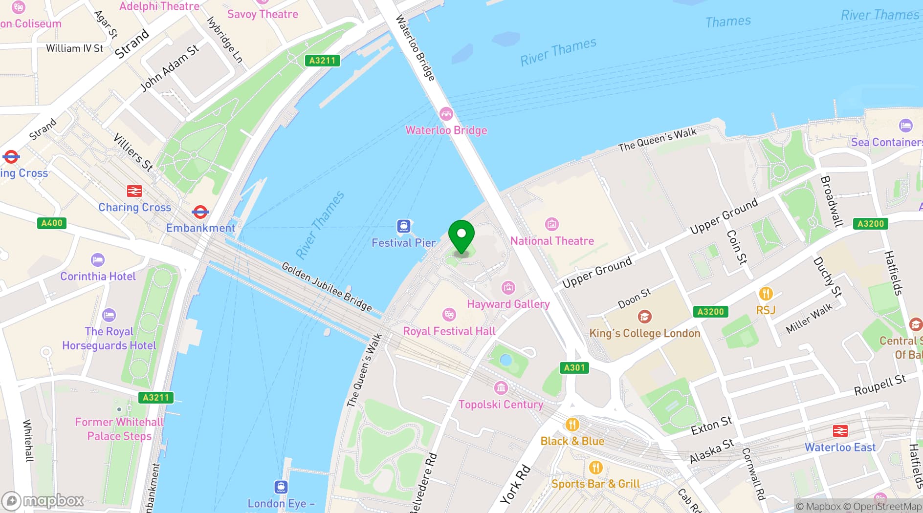 Map showing Queen Elizabeth Hall Roof Garden