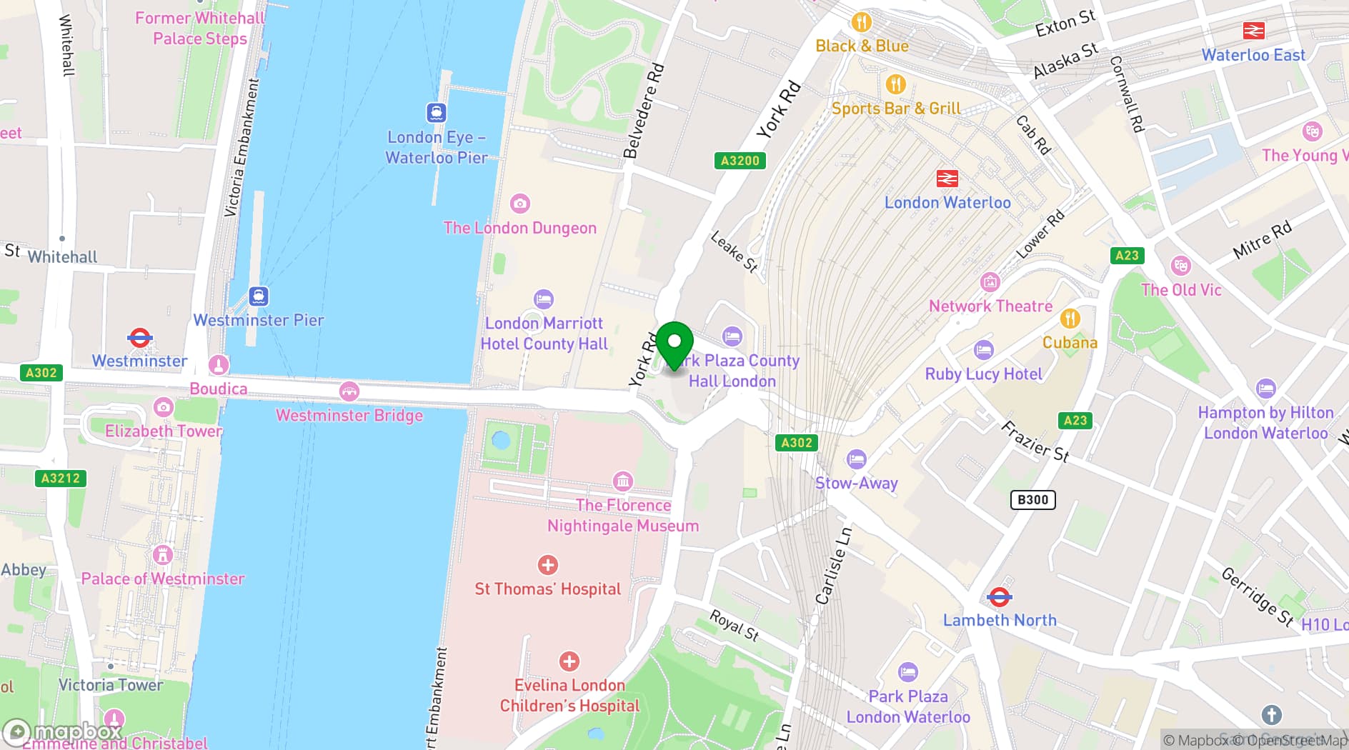 Map showing Park Plaza Westminster Bridge London