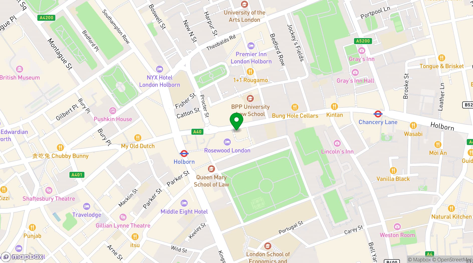Map showing Holborn Dining Room