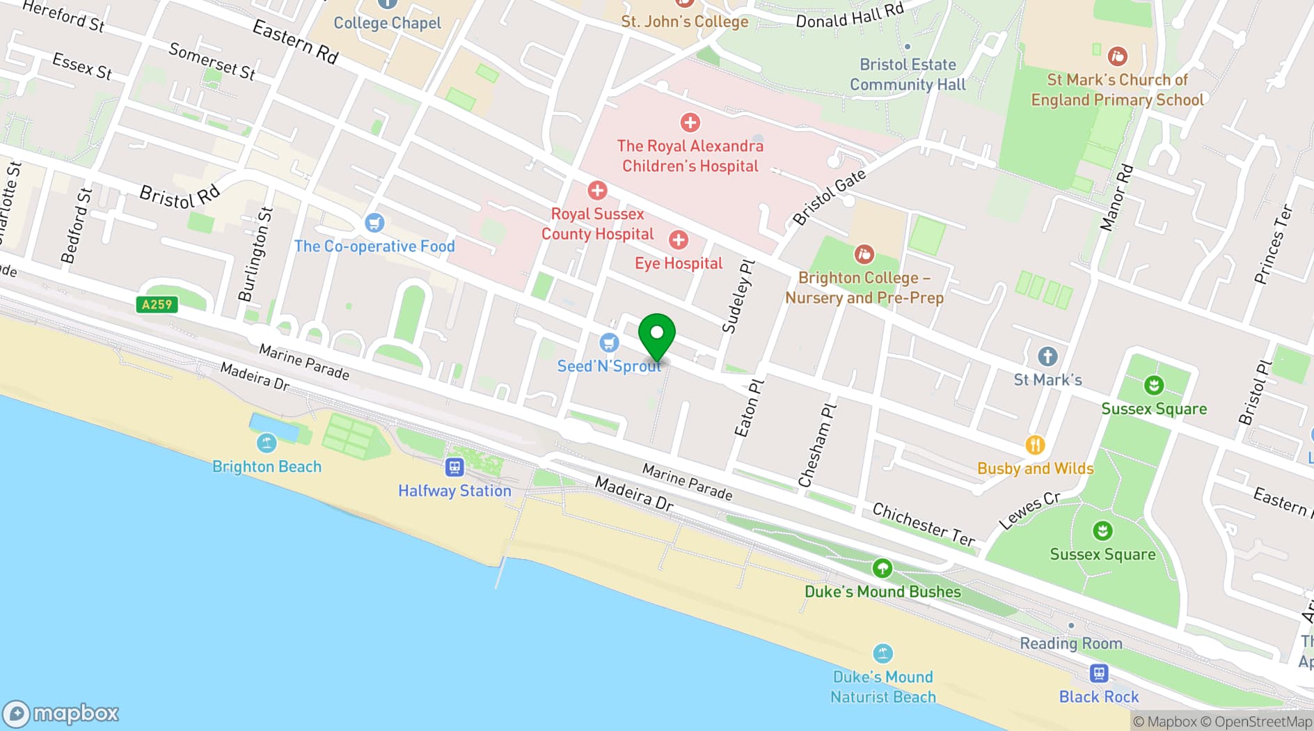Map showing Proud Cabaret Brighton