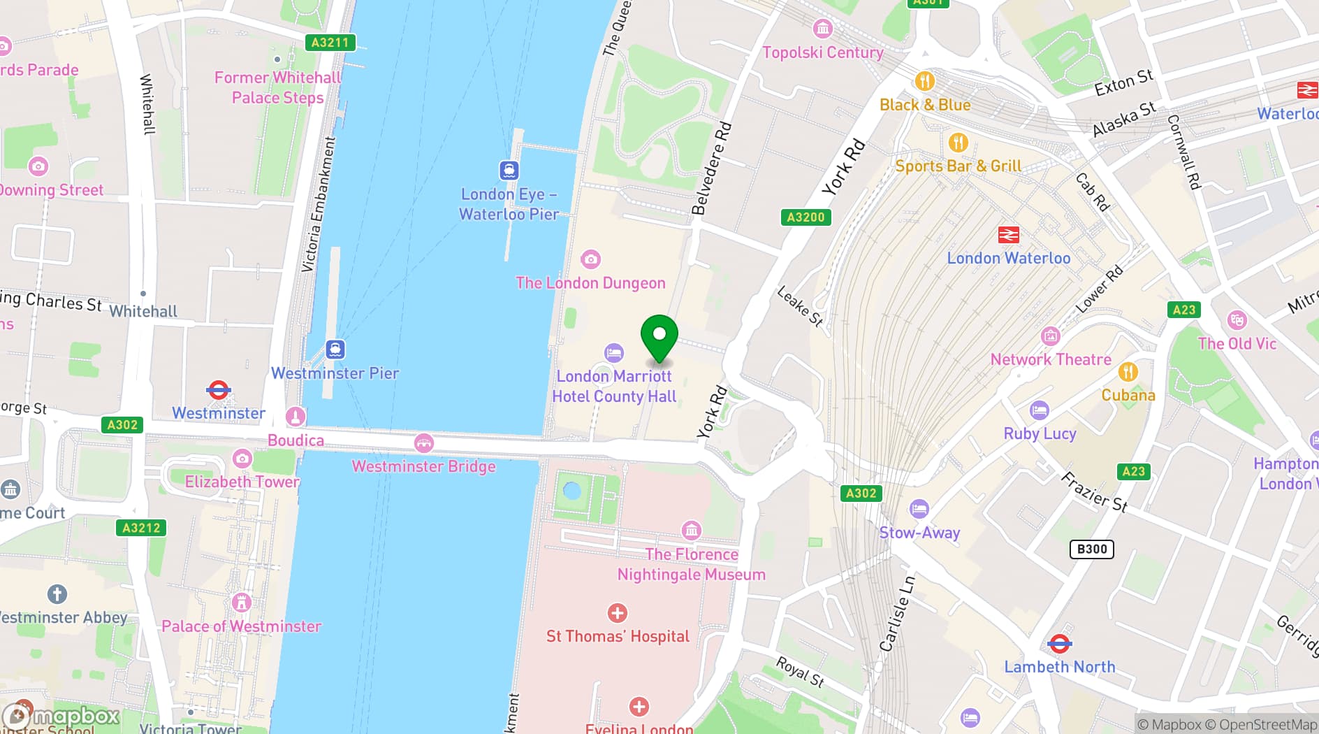 Map showing etc.venues County Hall westminster