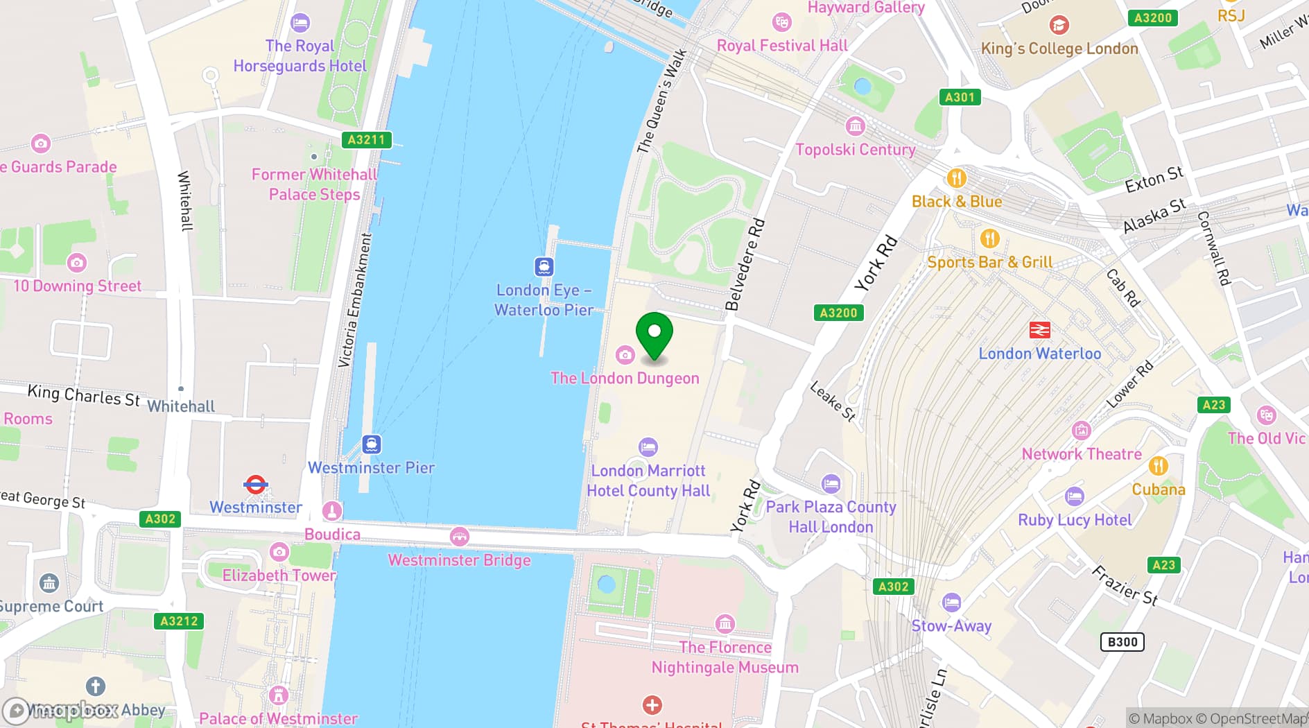 Map showing London Dungeon