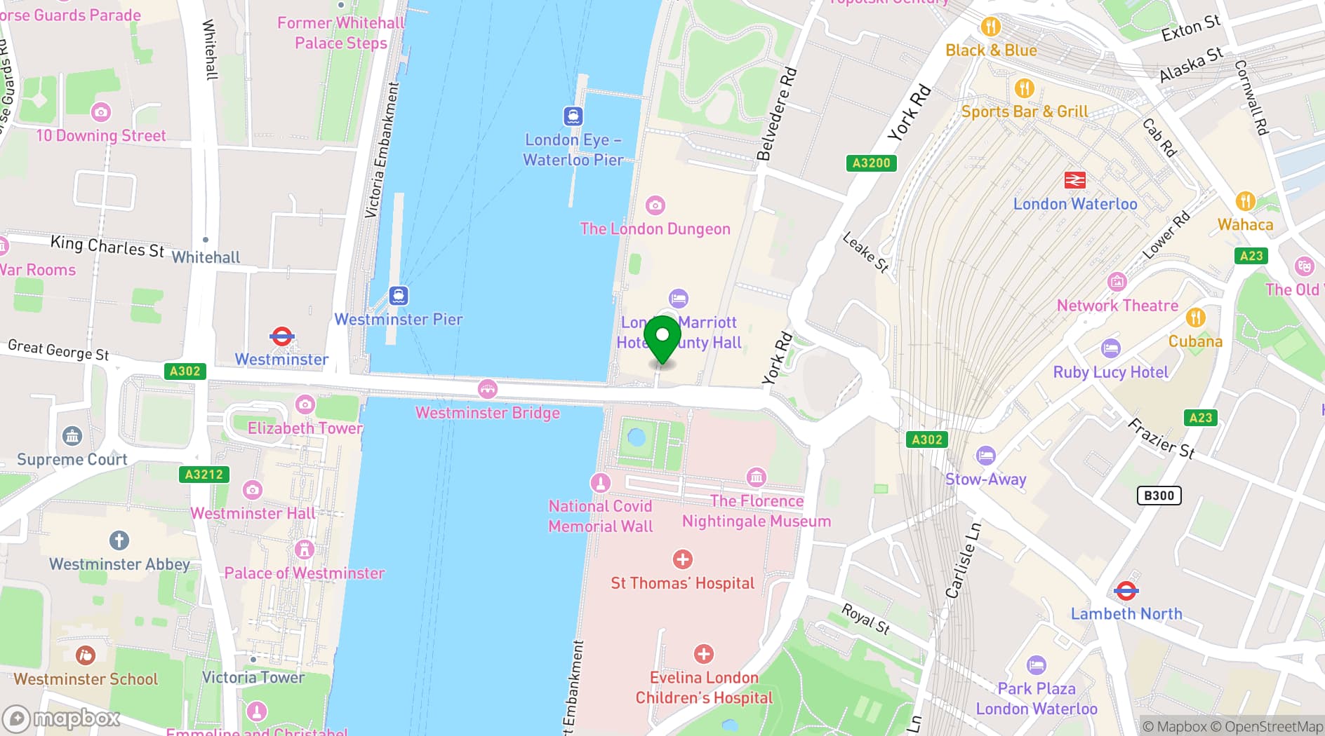 Map showing London Marriott Hotel County Hall