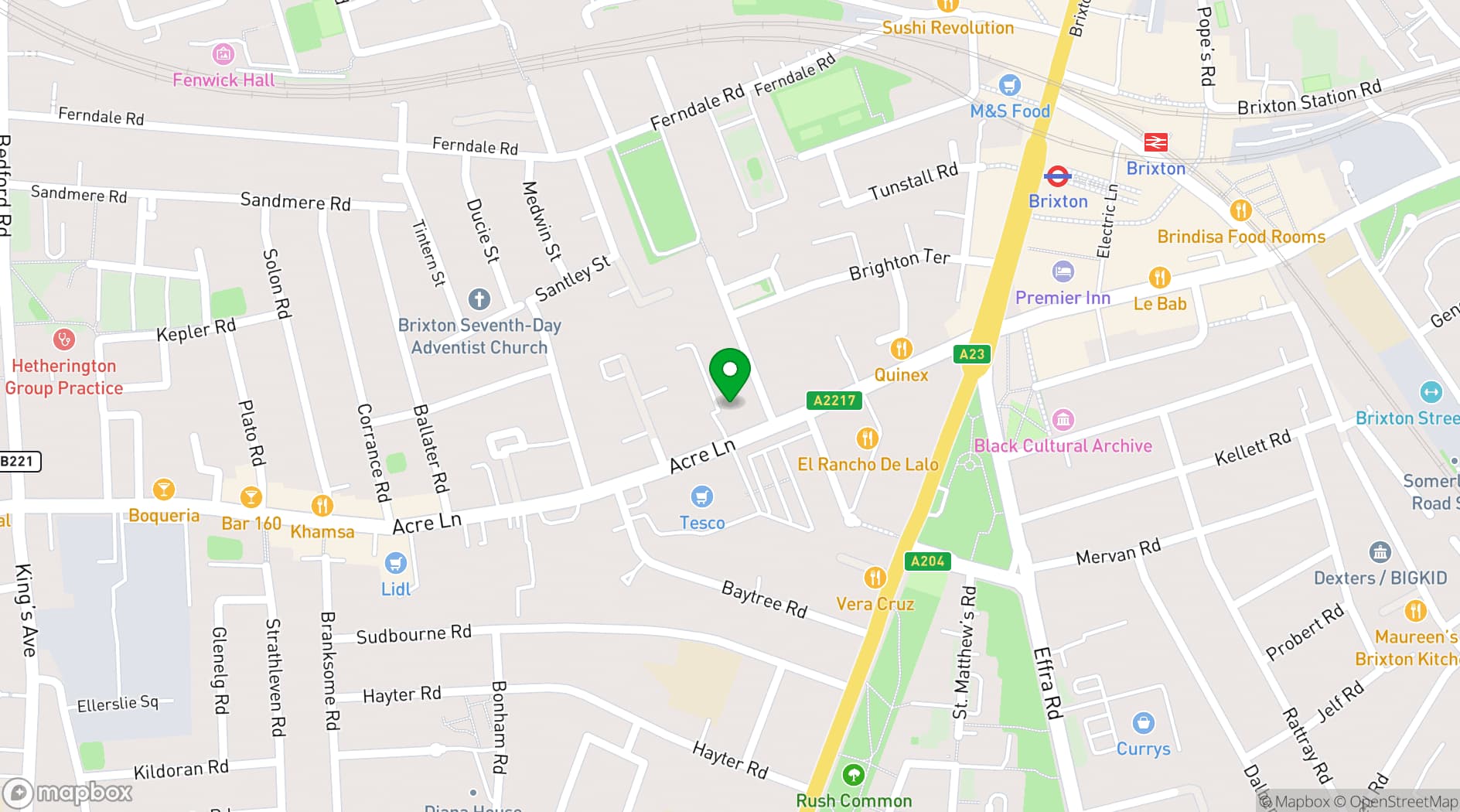 Map showing The Blues Kitchen Brixton