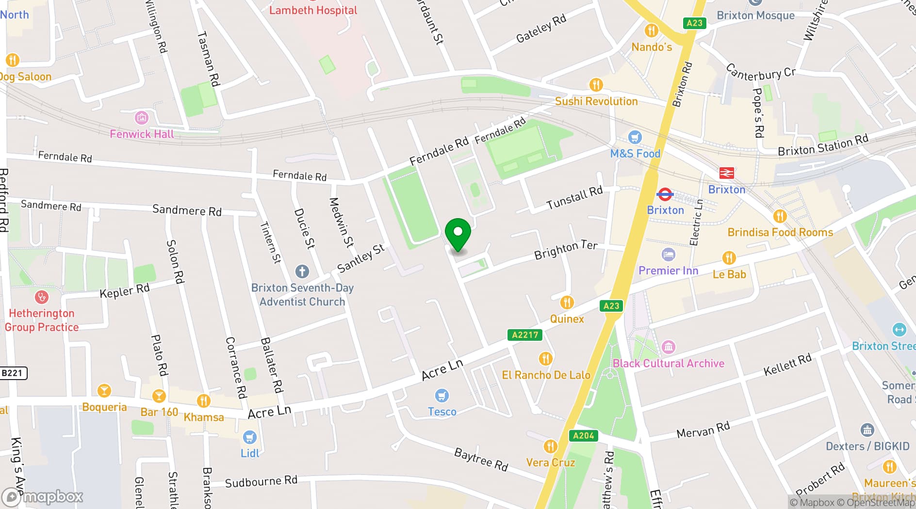 Map showing Trinity Arms