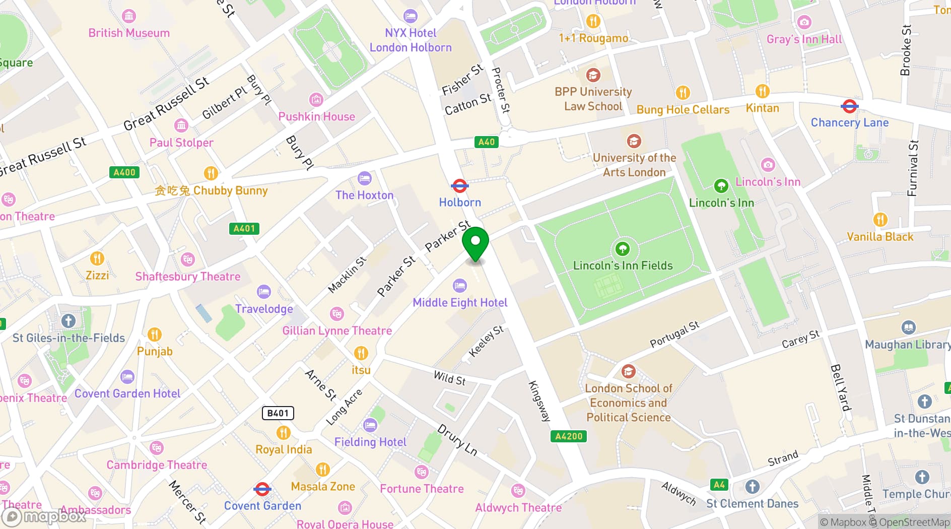 Map showing Elaine's London