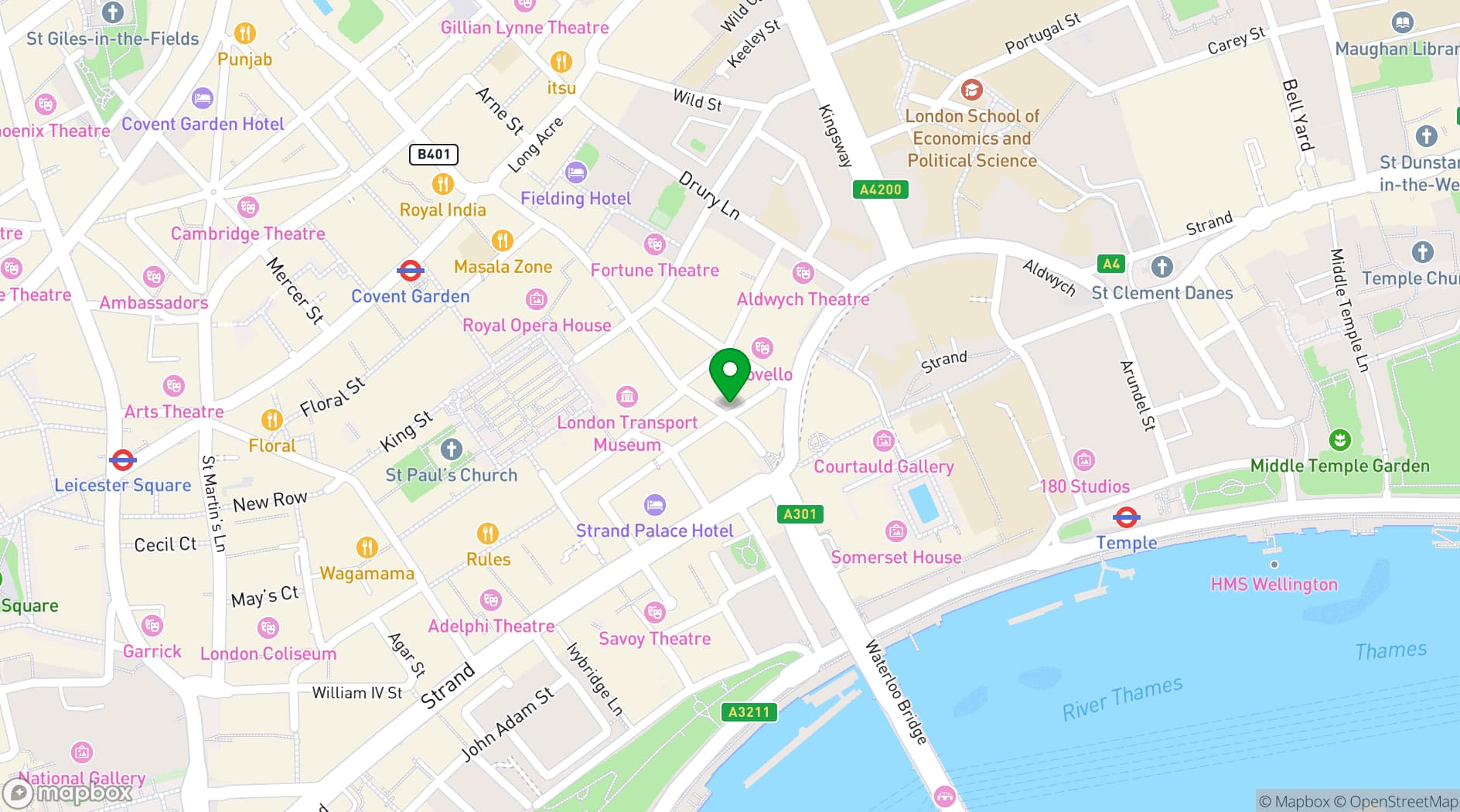 Map showing Christopher's American Bar & Grill, Covent Garden