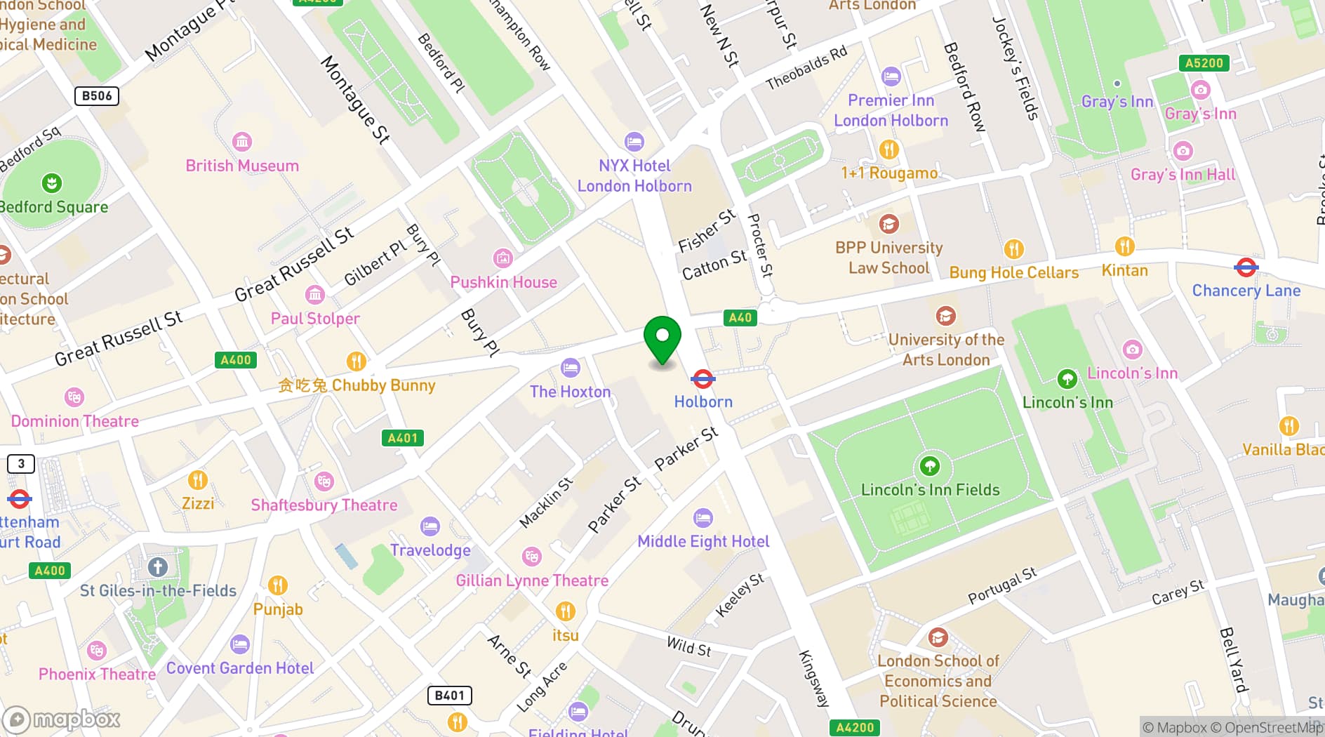 Map showing The Chapel & Speakeasy at Aviation House