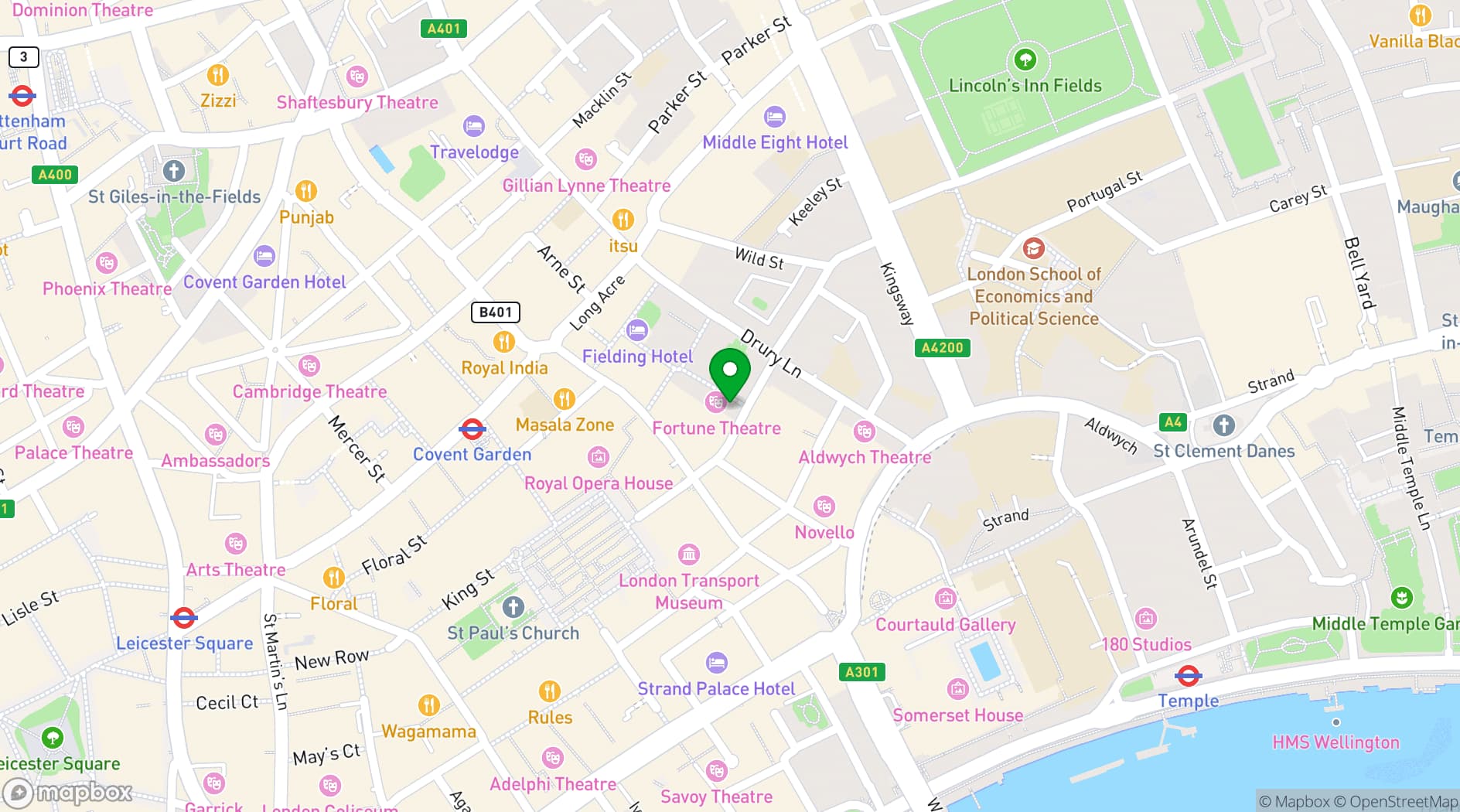 Map showing Fortune Theatre