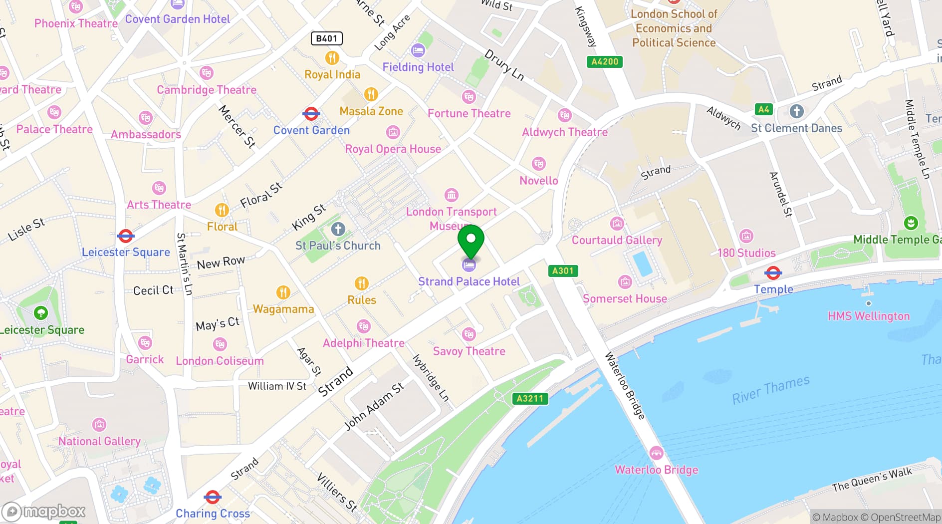 Map showing Strand Palace