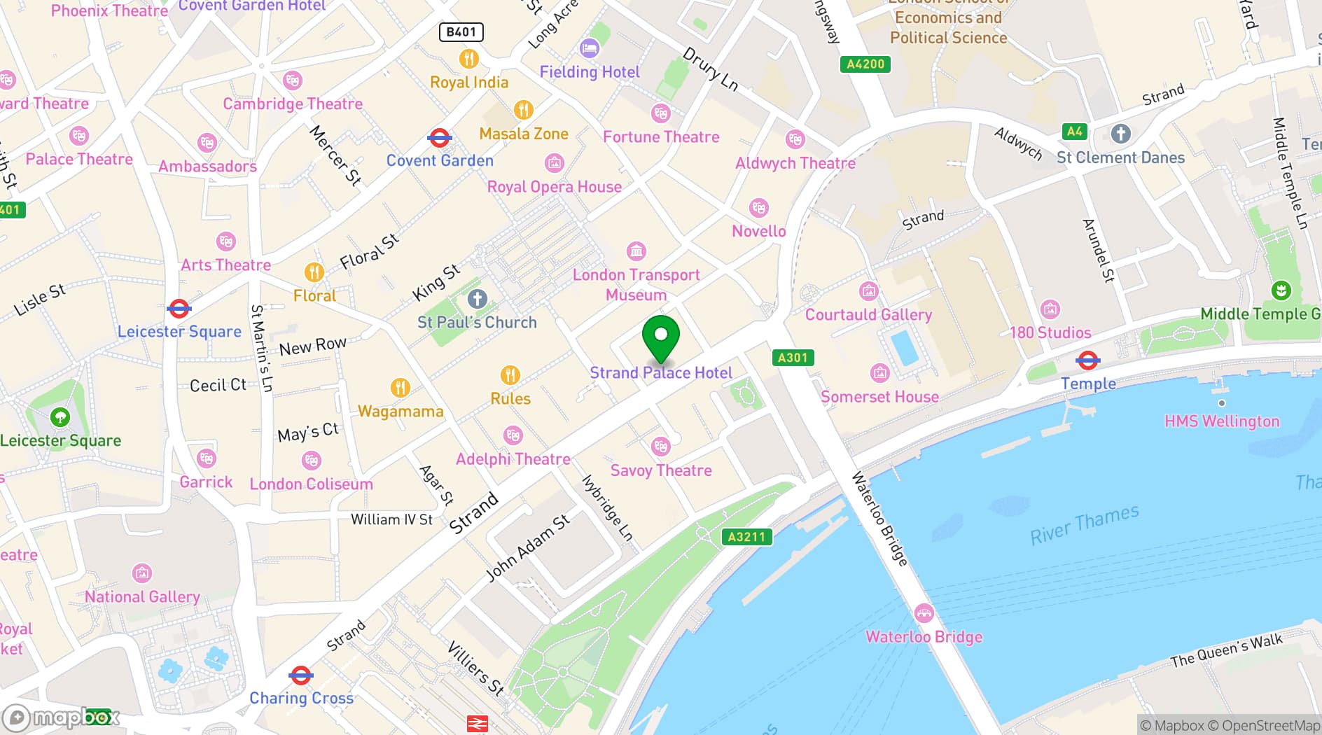 Map showing Strand Palace