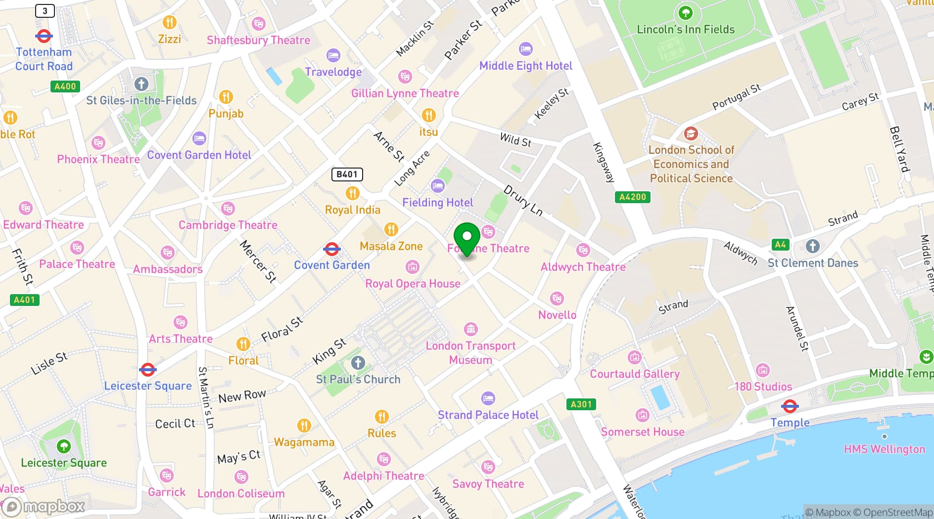 Map showing Bow Street Tavern