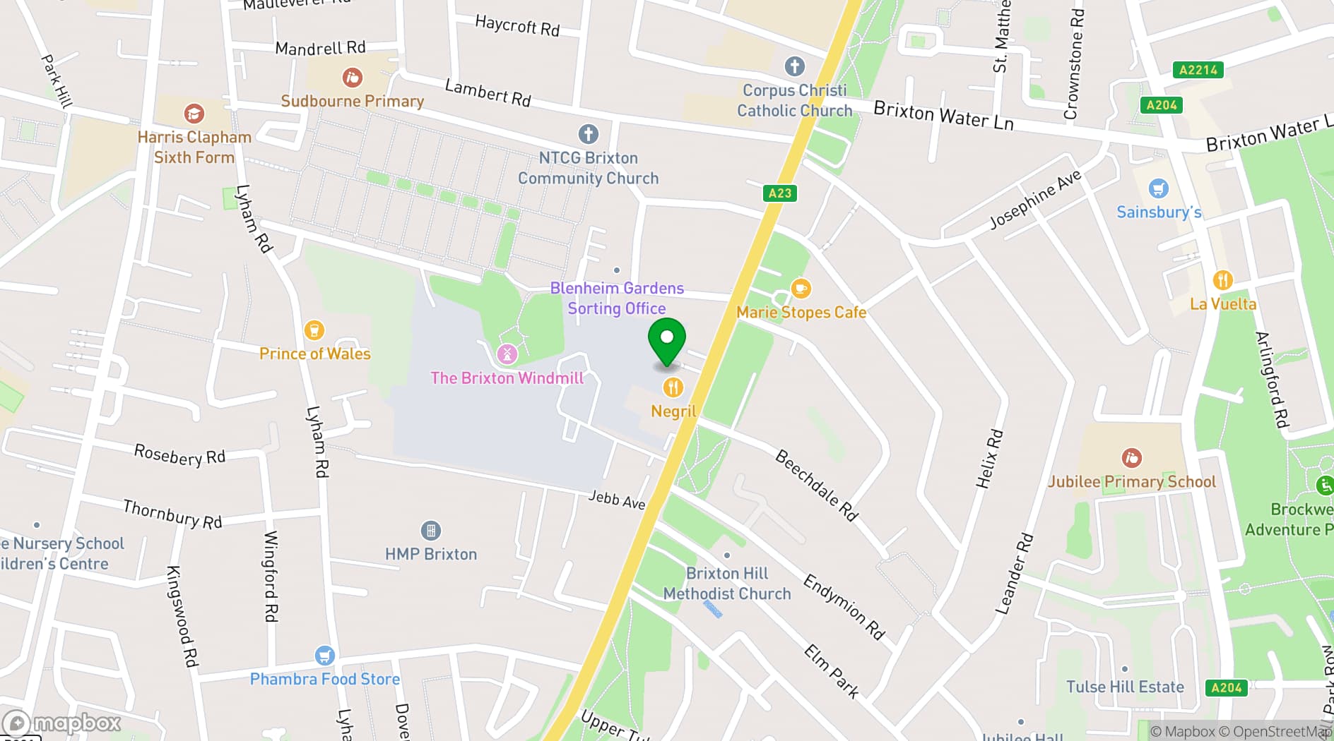 Map showing Brixton Hill Studios
