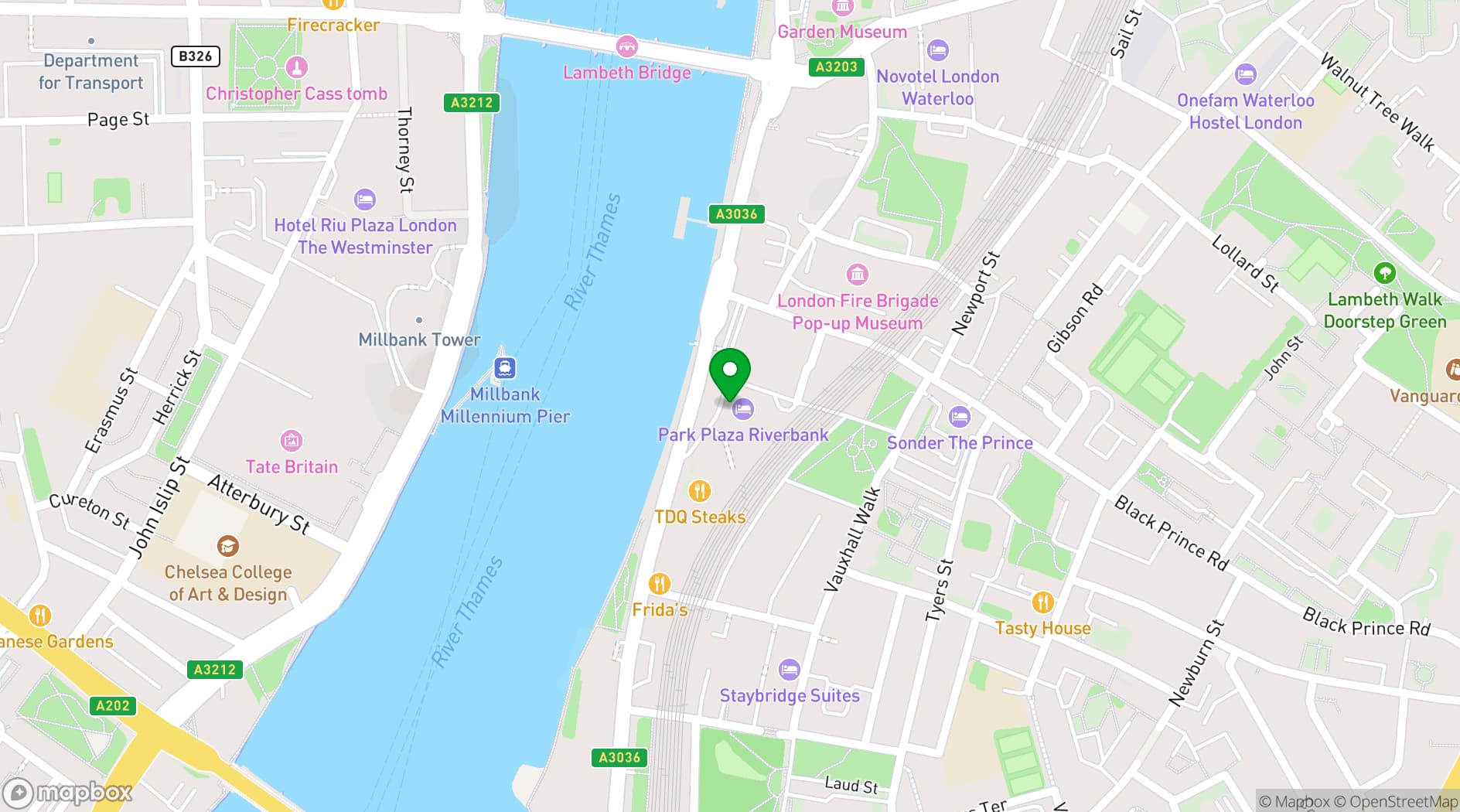 Map showing Park Plaza London Riverbank
