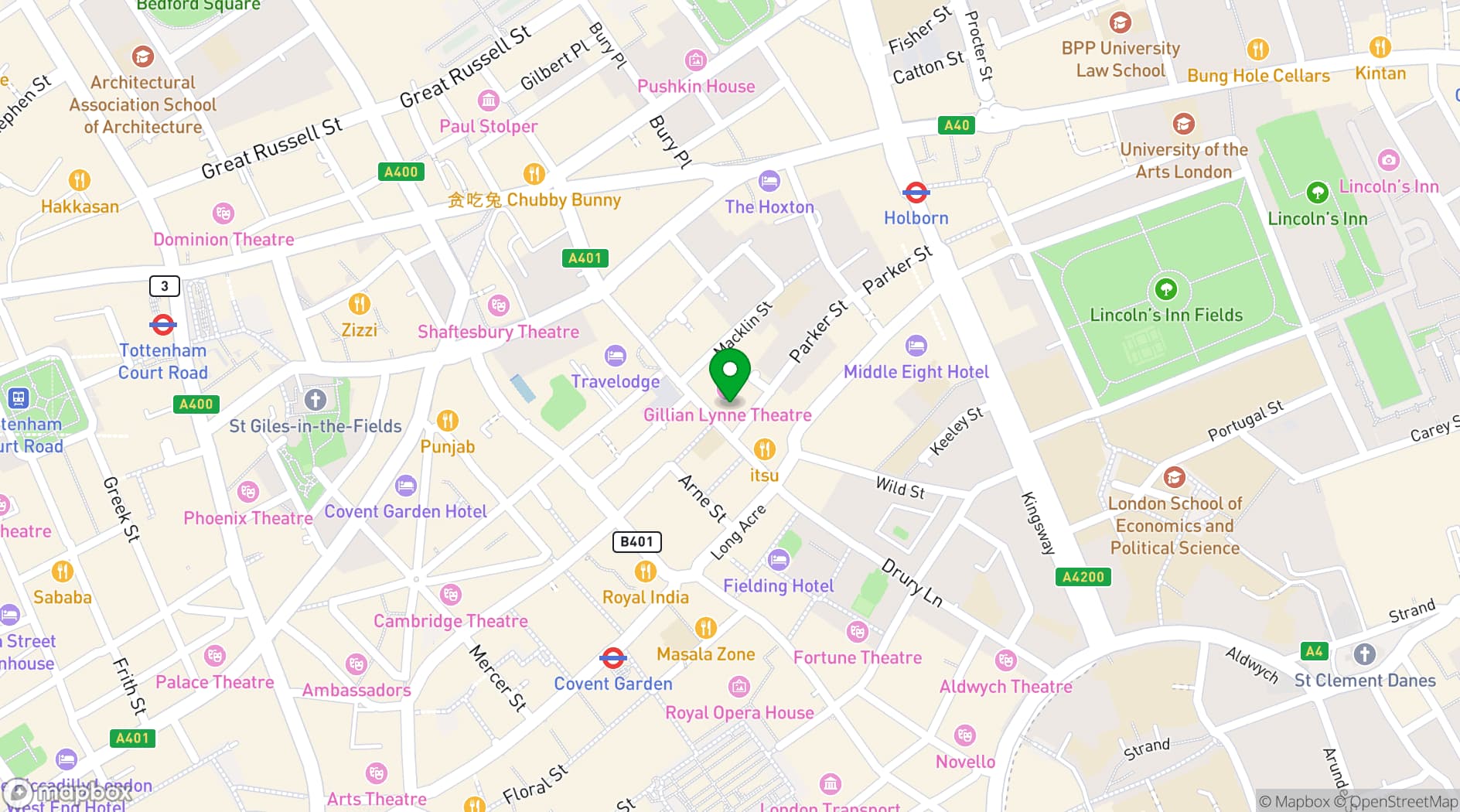Map showing Gillian Lynne Theatre