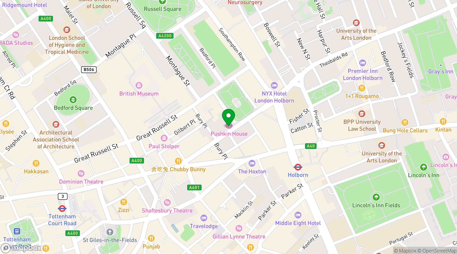 Map showing Pushkin House